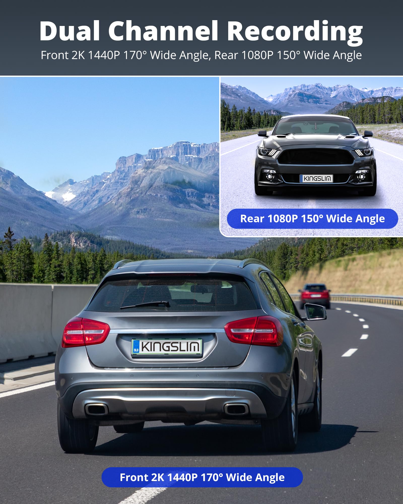 Kingslim Dash Cam Front And Rear 2K+1080P, Mini Wifi Dash Camera For Cars Dual Dashcam Parking Monitor, Loop Recording, Car Came