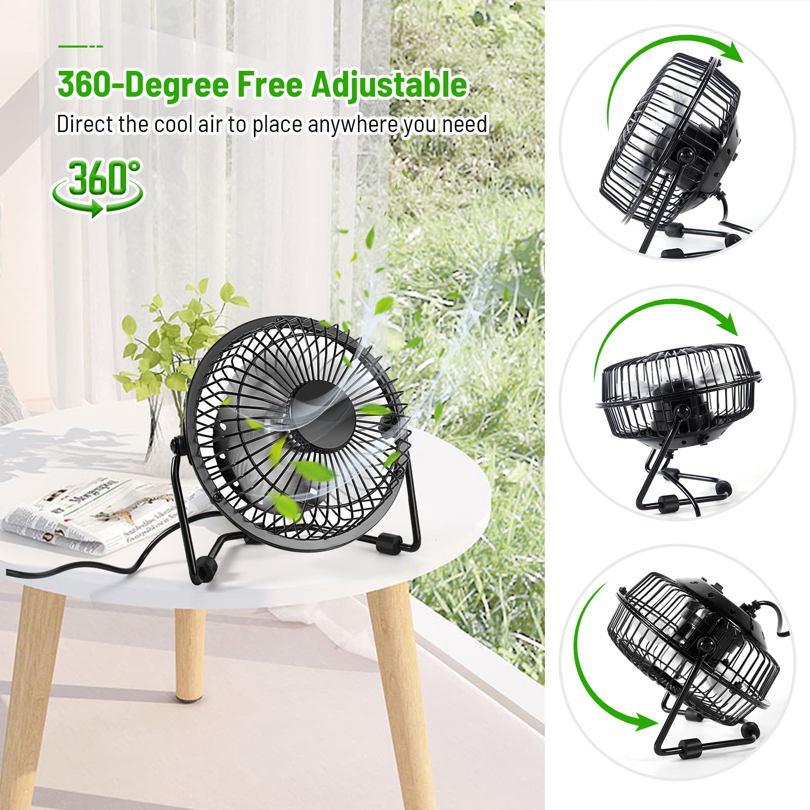 Amken Small Desk Fan, 4 Inch Usb Fan Powered By Usb, 360 Rotation   Small Fans For Bedroom, Office, Table   Ultra Quiet Personal