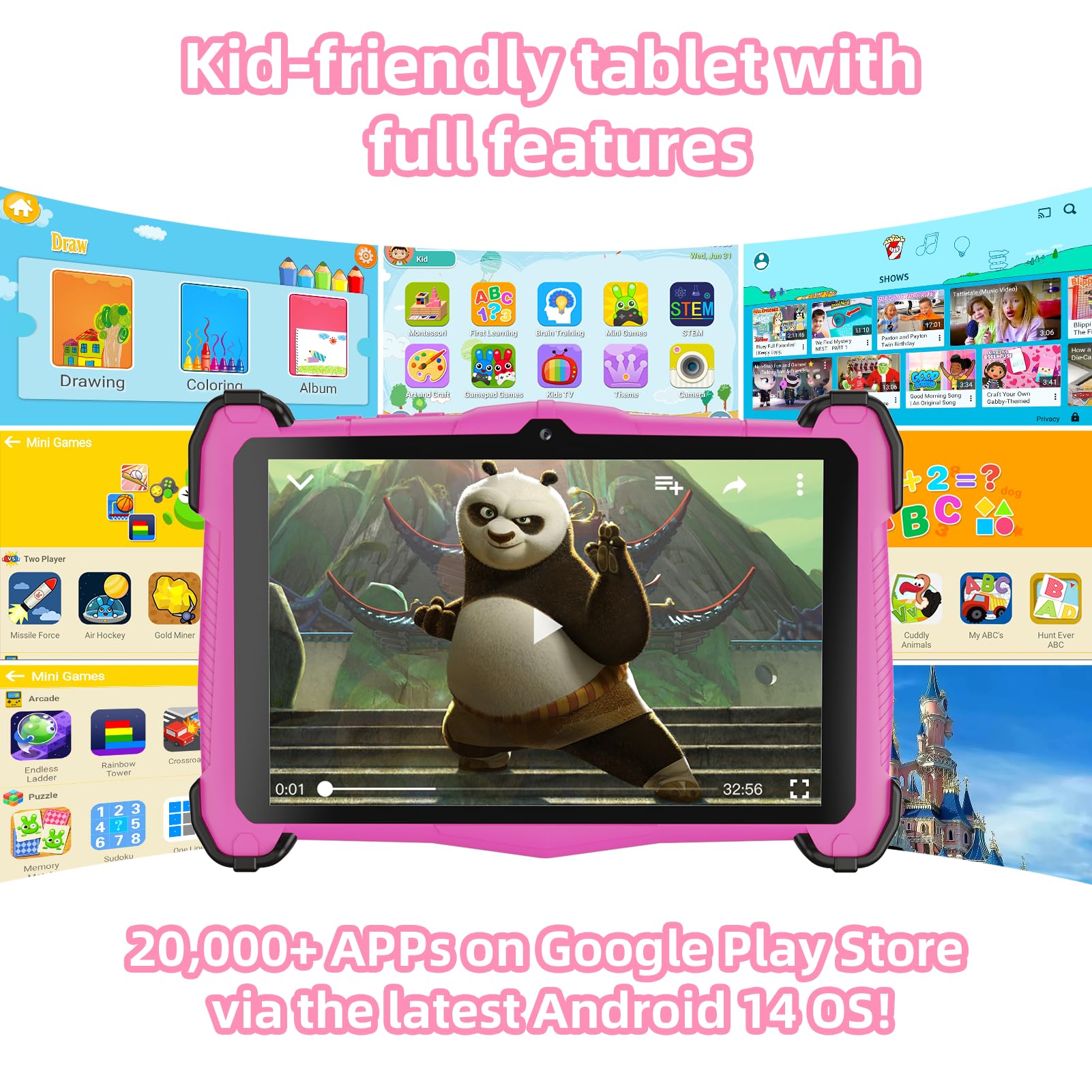 Fivahiva Kids Tablet, 7 Inch Android 14 Tablet For Kids 3 7, 10Gb+64Gb (Expandable To 128Gb), Octa Core, Educational Games, Pare