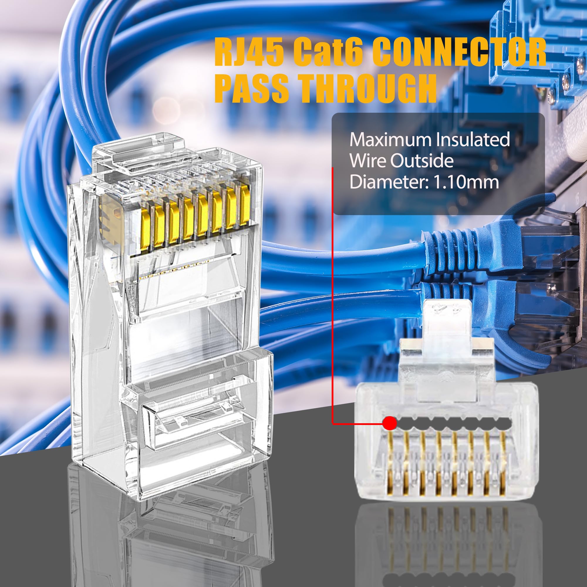 Petechtool Cat6 Rj45 Connectors Pass Through Cat6 Cat5 Ethernet Connector 100 Pack With Wire Stripper For Solid Or Stranded Utp