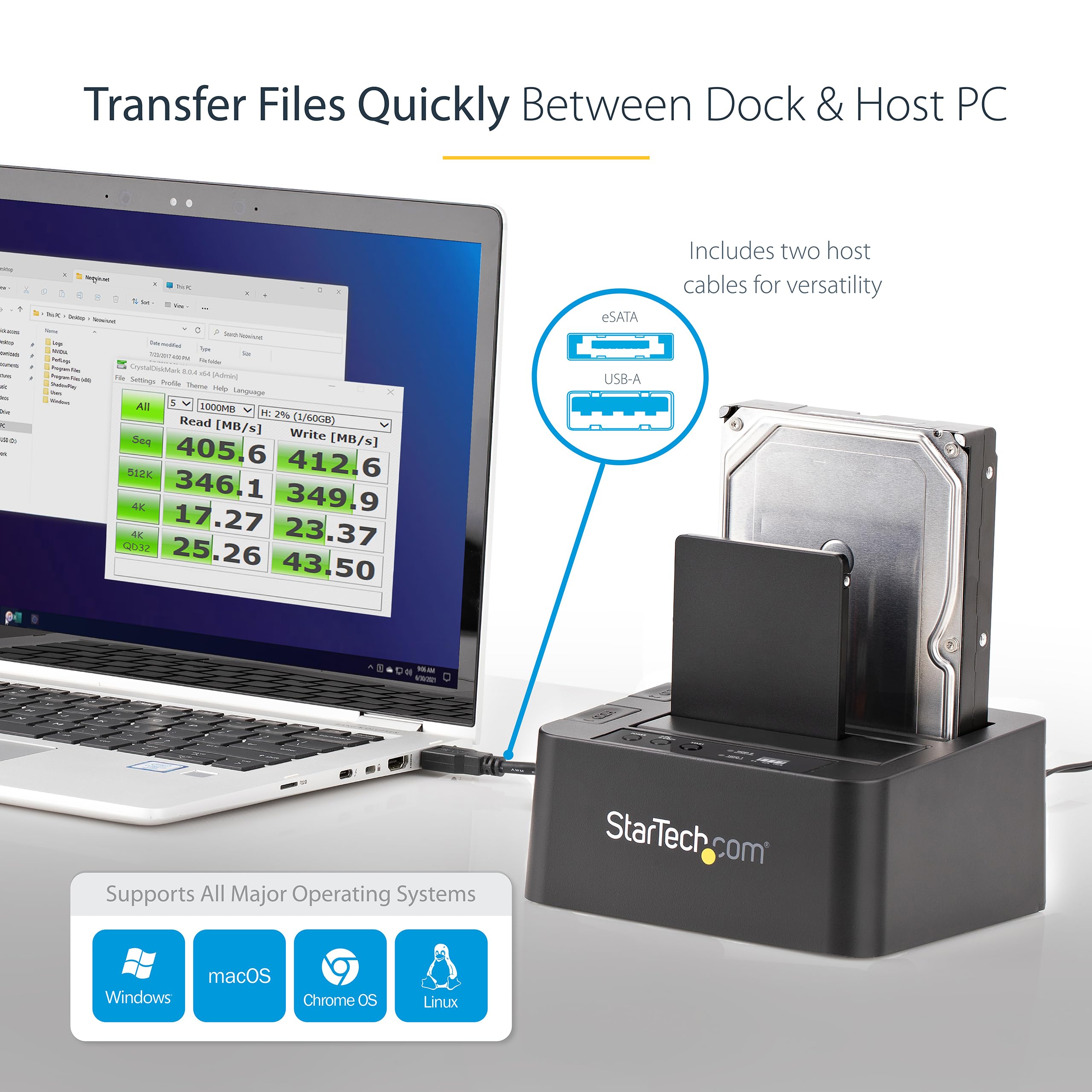 StarTech.com Standalone Hard Drive Duplicator, External Dual Bay USB 3.0 (5 Gbps) / eSATA to 2.5/3.5' SATA III HDD/SSD Cloner/Copier, Hard Disk Docking Station, Cloning/Recovery (SDOCK2U33RE),Black