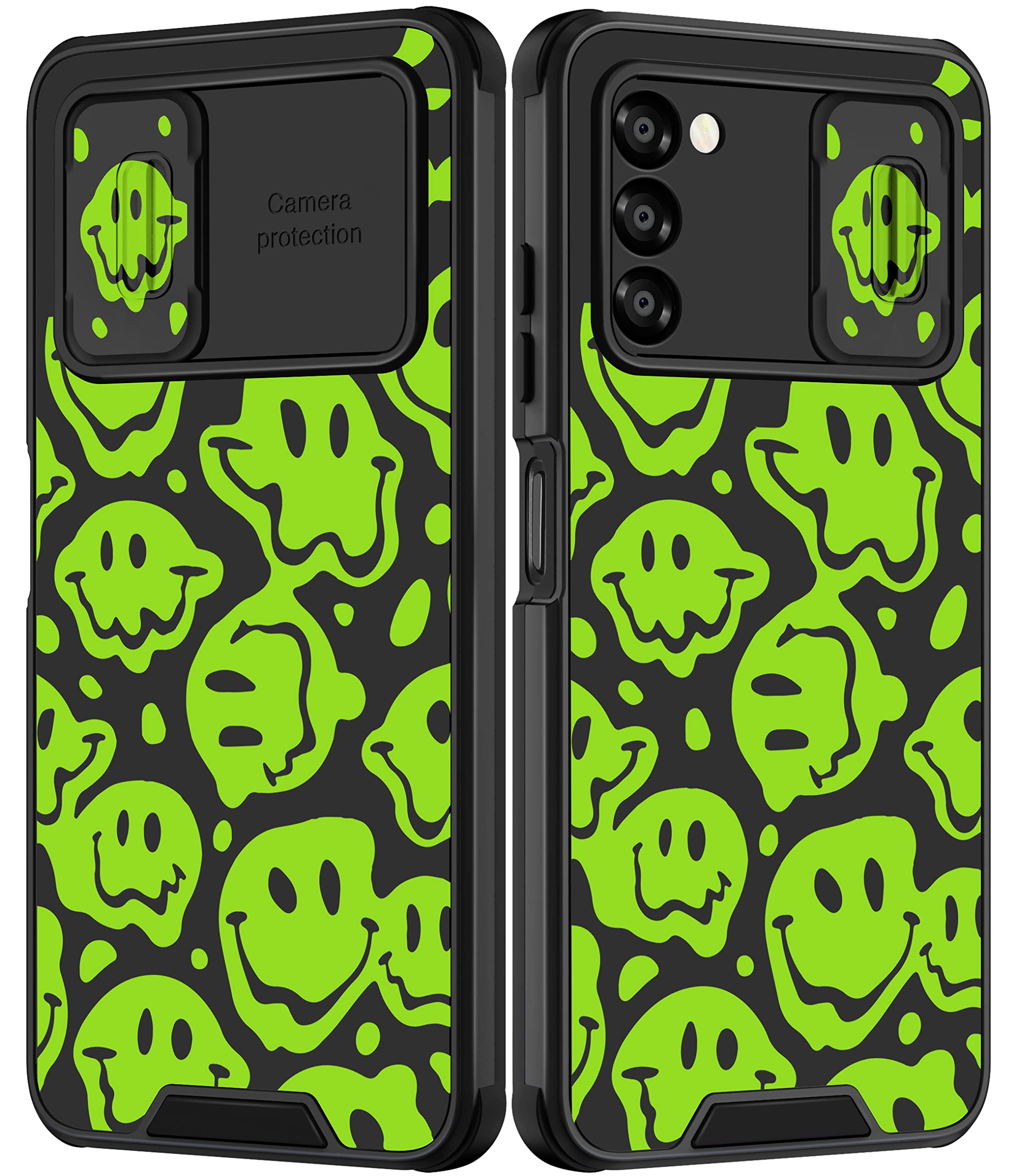 Goocrux For Samsung Galaxy A03S Case For Girls Women Smiley Face Kawaii Cute Girly Phone Cover Preppy Green Smile Design Aesthet