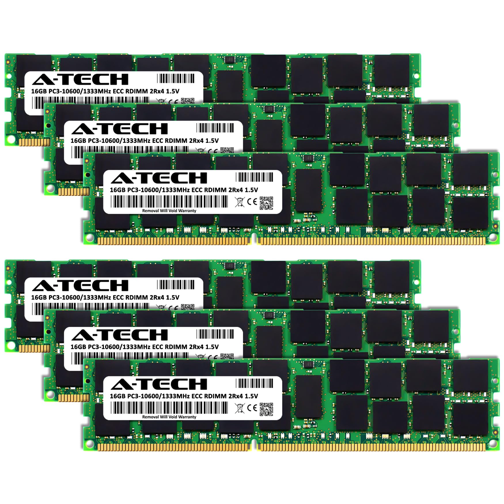 A Tech 96Gb Kit (6X16Gb) Ddr3 1333Mhz Pc3 10600R Ecc Rdimm 2Rx4 Dual Rank 1.5V Ecc Registered Dimm 240 Pin Server Ram Memory Upg