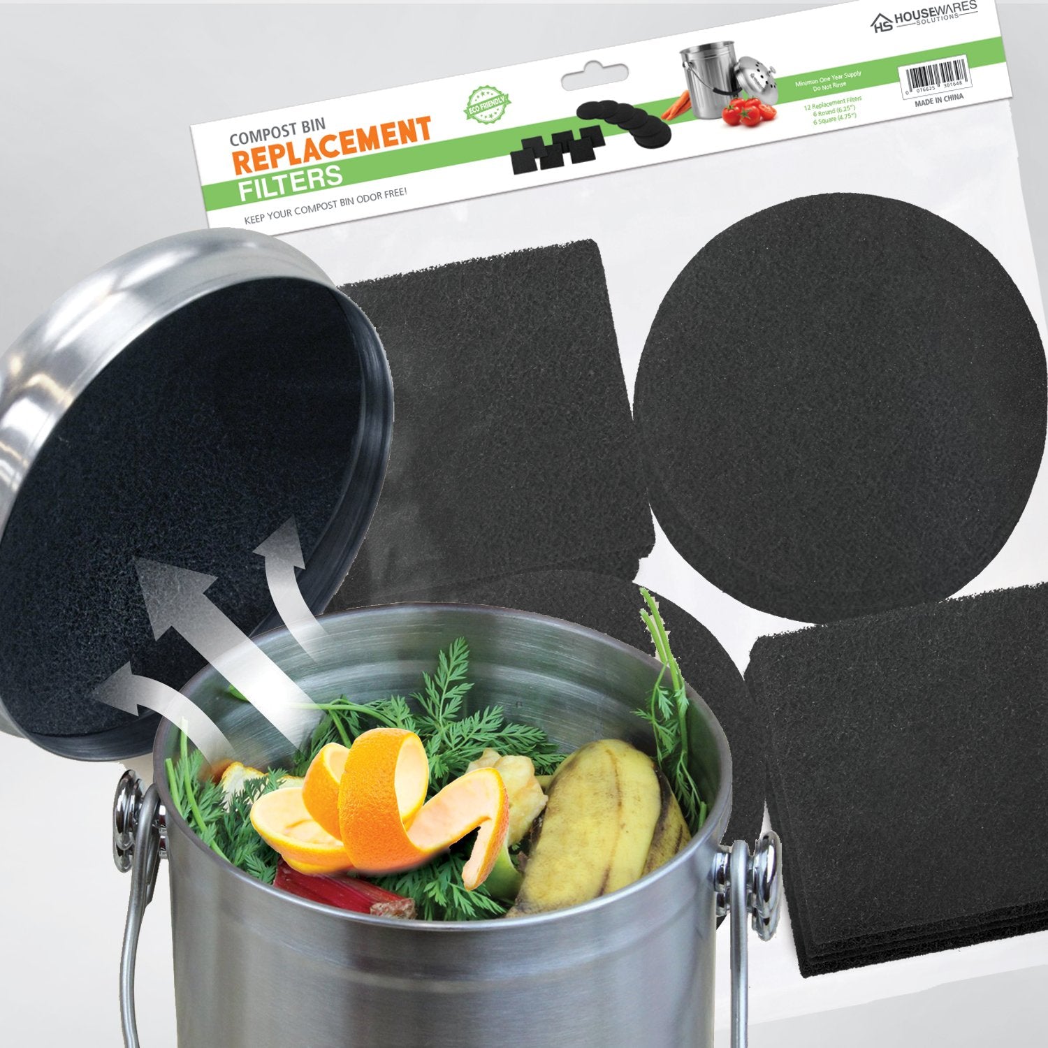 12 Pieces Activated Charcoal Carbon Filters Compost Bin Replacement Filters   6 Round, 6 Square Extra Thick Indoor Kitchen Count