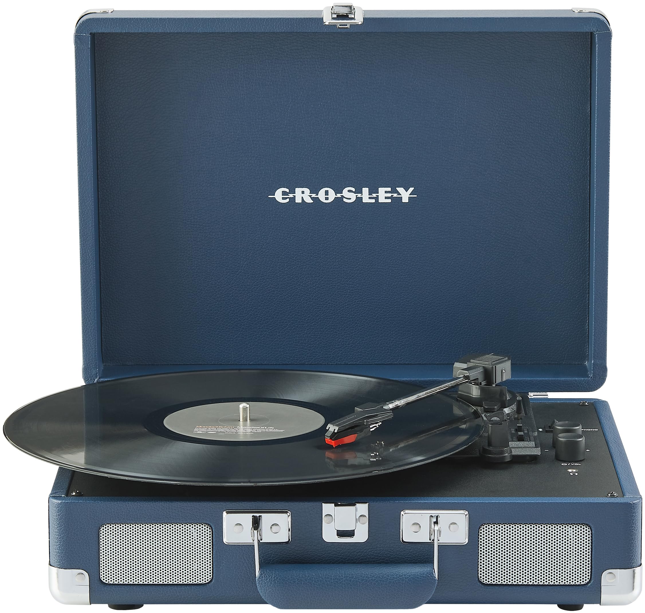 Crosley CR8005F-IB Cruiser Plus Vintage 3-Speed Bluetooth in/Out Suitcase Vinyl Record Player Turntable with Built-in Speakers, 