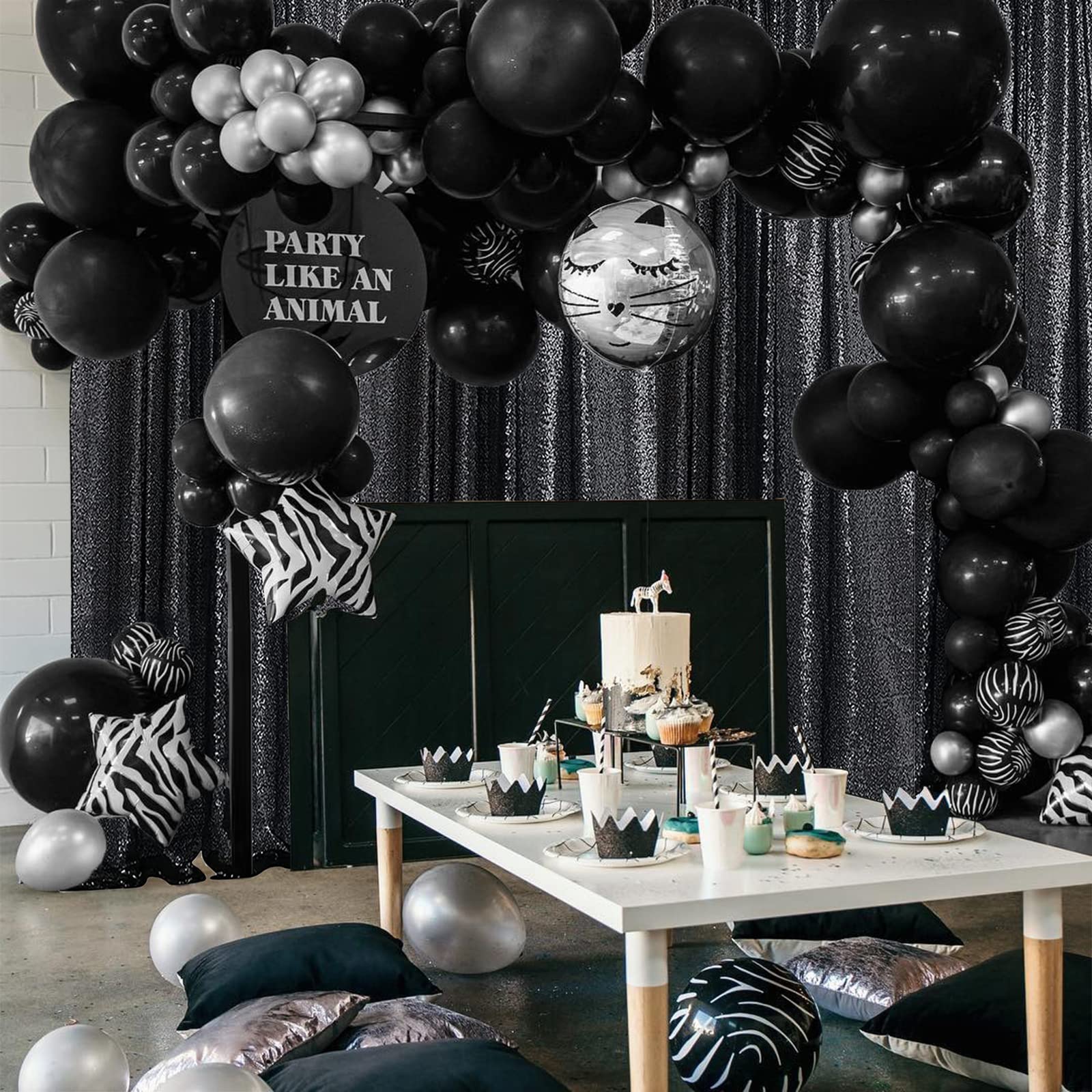 Sugargirl Halloween Black Sequin Backdrop Curtain 4 Panels 2Ftx8Ft Glitter Black Background Drapes Sparkle Photography Backdrop