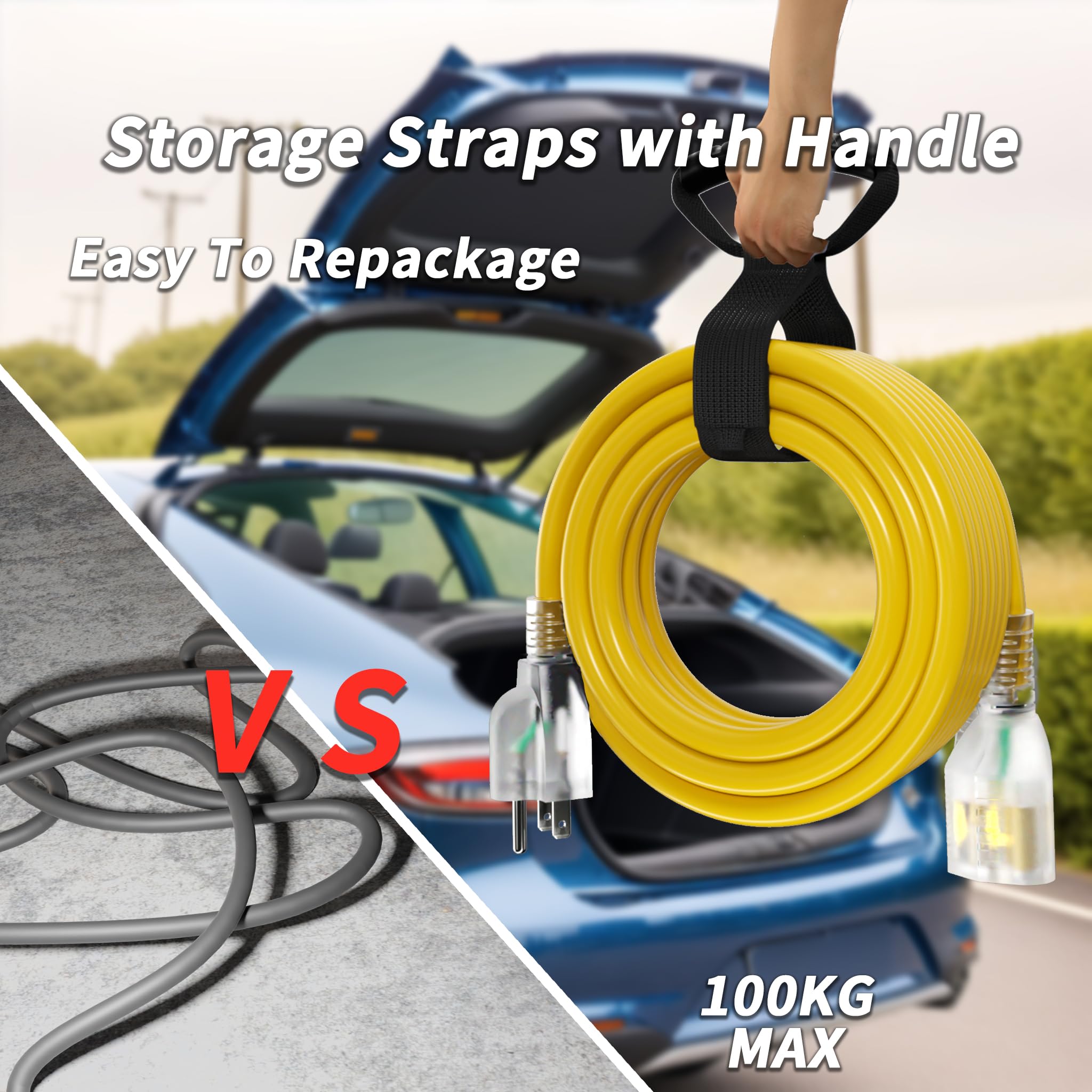 50Ft 10/3 Gauge Outdoor Extension Cord Waterproof With Lighted Indicator,10 Gauge Sjtw Heavy Duty 15Amp 1875W,3 Prong Cords Flex