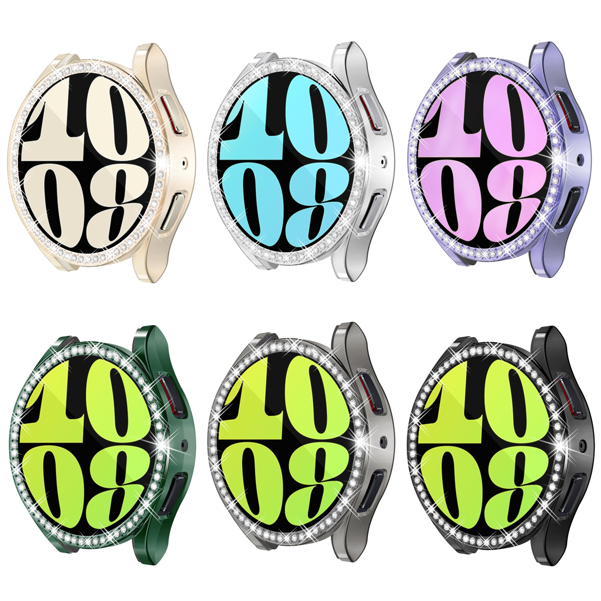 6-Pack Bling Watch Screen Protector For Samsung Galaxy Watch6 40Mm, Glitter Case Tpu Soft Cover Full Protection With Crystal Rhi