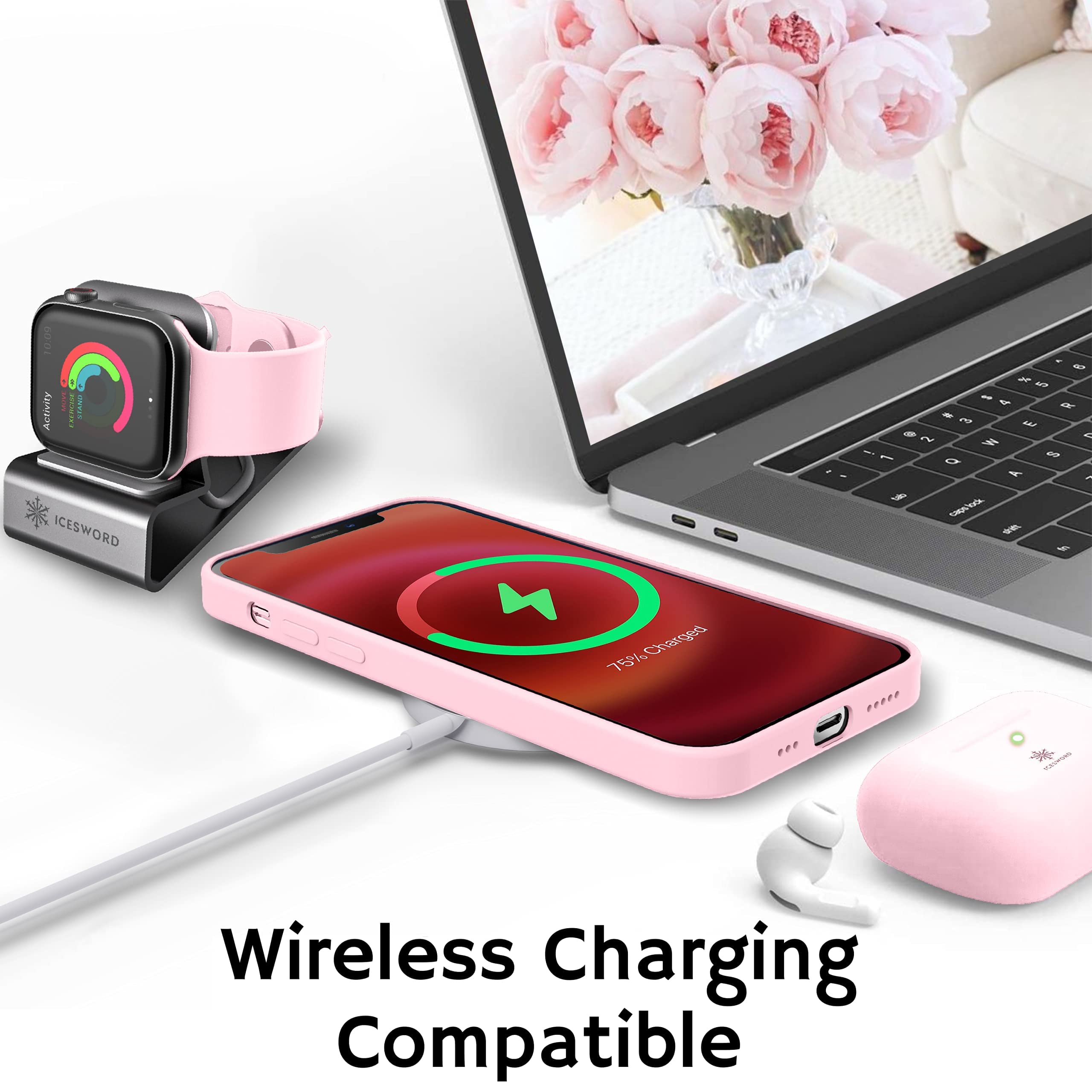 Icesword Iphone 14 Pro Max Case Lovely Pink, Liquid Silicone Slim Protective, Shockproof Phone Case Cover, Soft Anti Scratch Mic