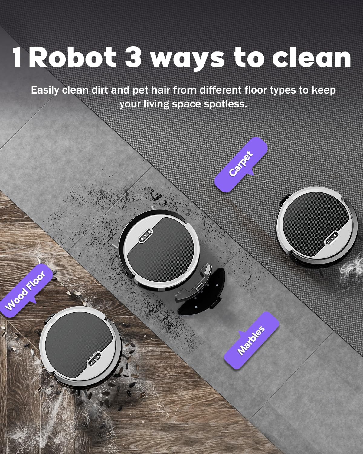 Pureatic V3 2 In 1 Robot Vacuum And Mop Combo?5000Pa Suction, Works With 2.4G Wifi/Alexa/App/Remote Control, Schedule Cleaning,