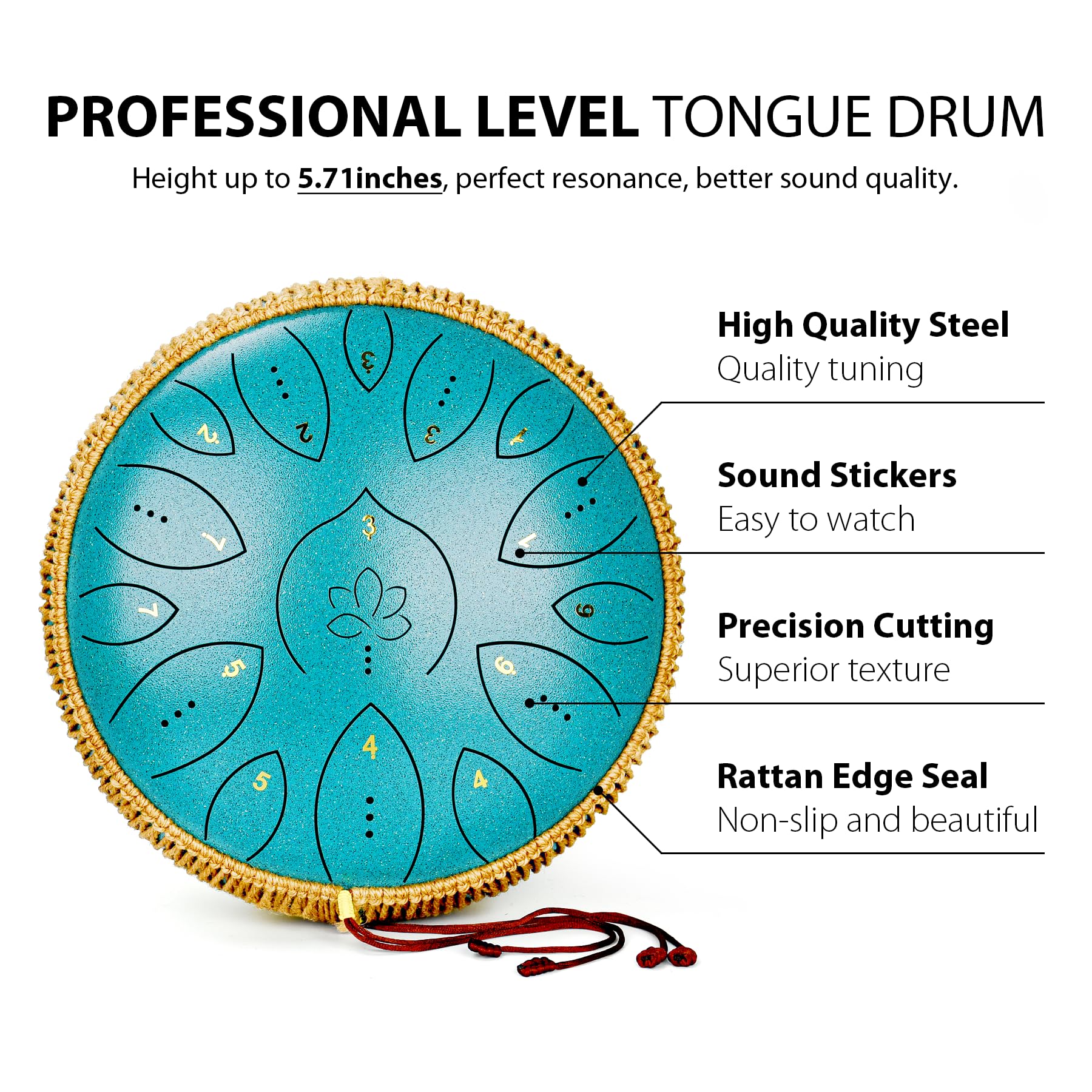 Steel Tongue Drum, 13 Inches 15 Notes Tongue Drum, Steel Drums For Adults, Steel Pan Drum Song Book, Hand Pan Drum Mallets, Hand