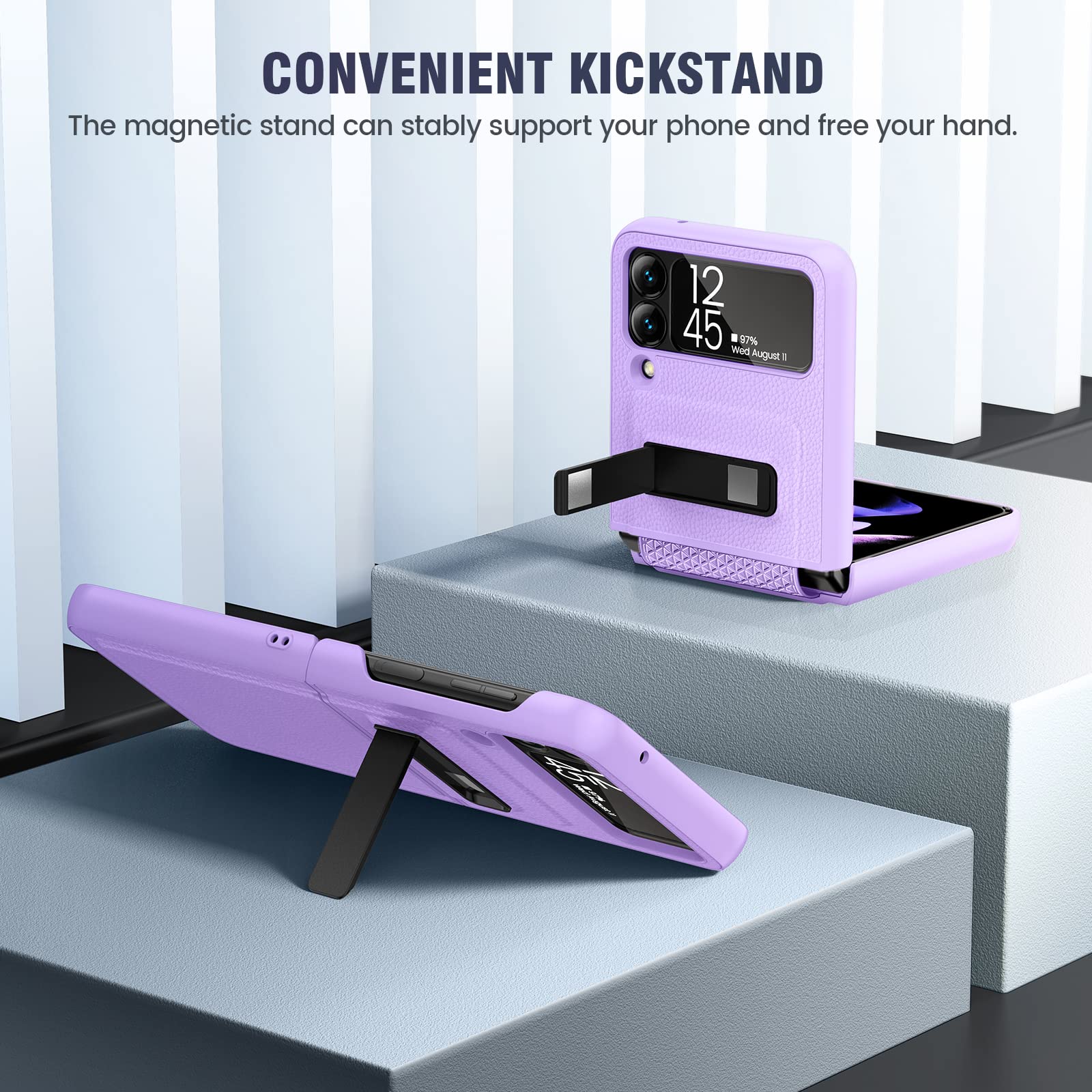 Caka Galaxy Z Flip 3 Case, Galaxy Z Flip 3 5G Case With Kickstand Hinge Protection Built In Lens Camera Protector For Women Girl