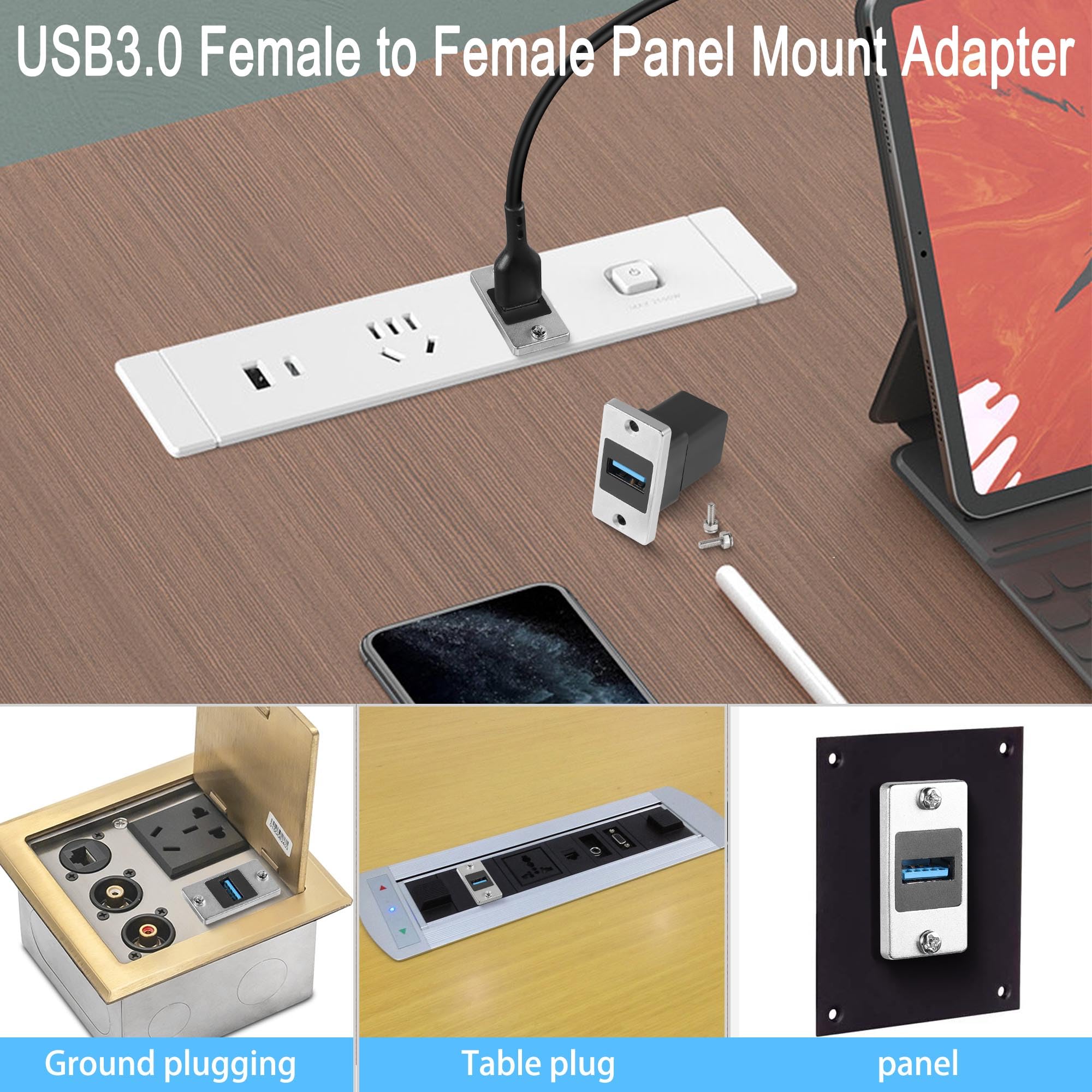 Qianrenon 5Gbps Usb3.0 Rectangular Metal Panel Adapter Usb3.0 Female To Female Panel Mount Connector Usb 3.0 Mounting Socket Dat