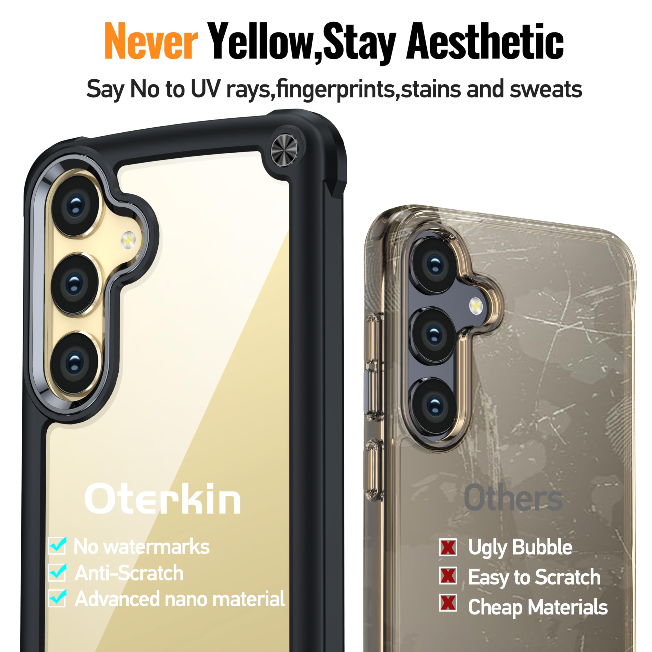 Oterkin For Samsung Galaxy S24 Case Clear, [20X Anti Yellowing Technology] Galaxy S24 Case With [Built In 4 Airbags][10Ft Milita