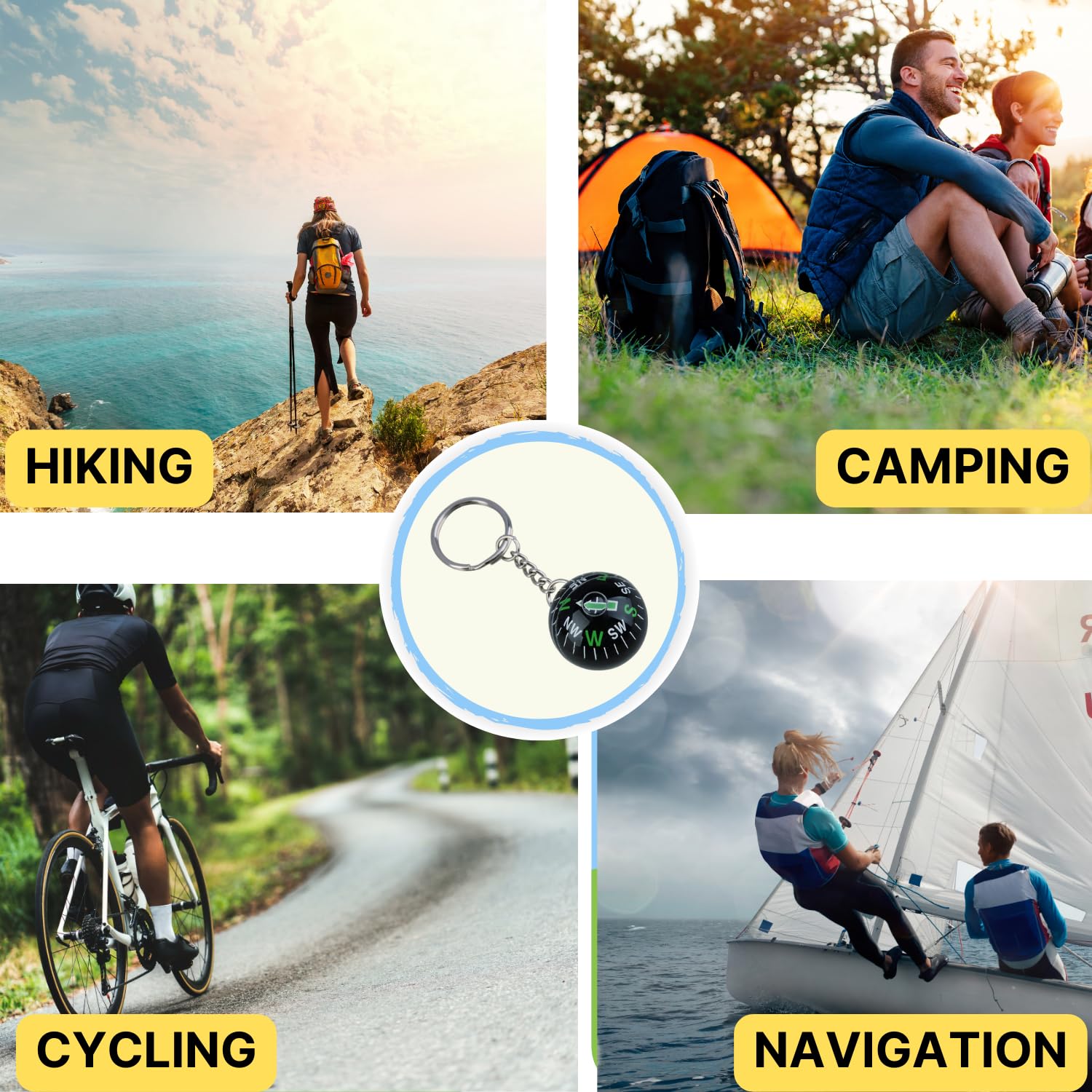 Ace Camp Munkees Ball Compass Keychain, Small Useful Outdoor Tool Gift, Hiking Key Ring, Camping, Backpacking, Portable Survival