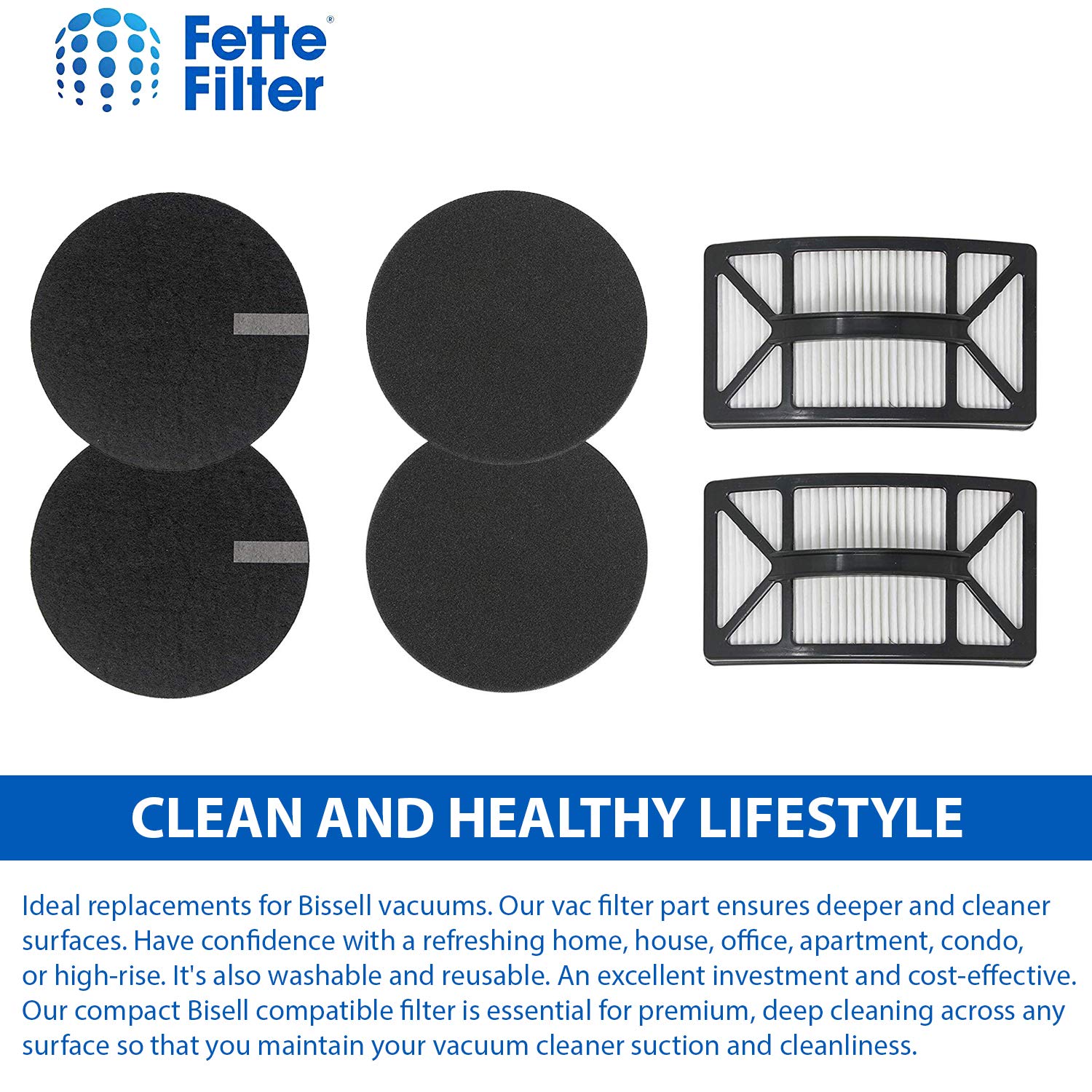 Fette Filter   Vacuum Filter Compatible With Bissell Rewind Pet Vacuum. Compare To Part # 1608225, 1601972 & 1604130. Combo Pack