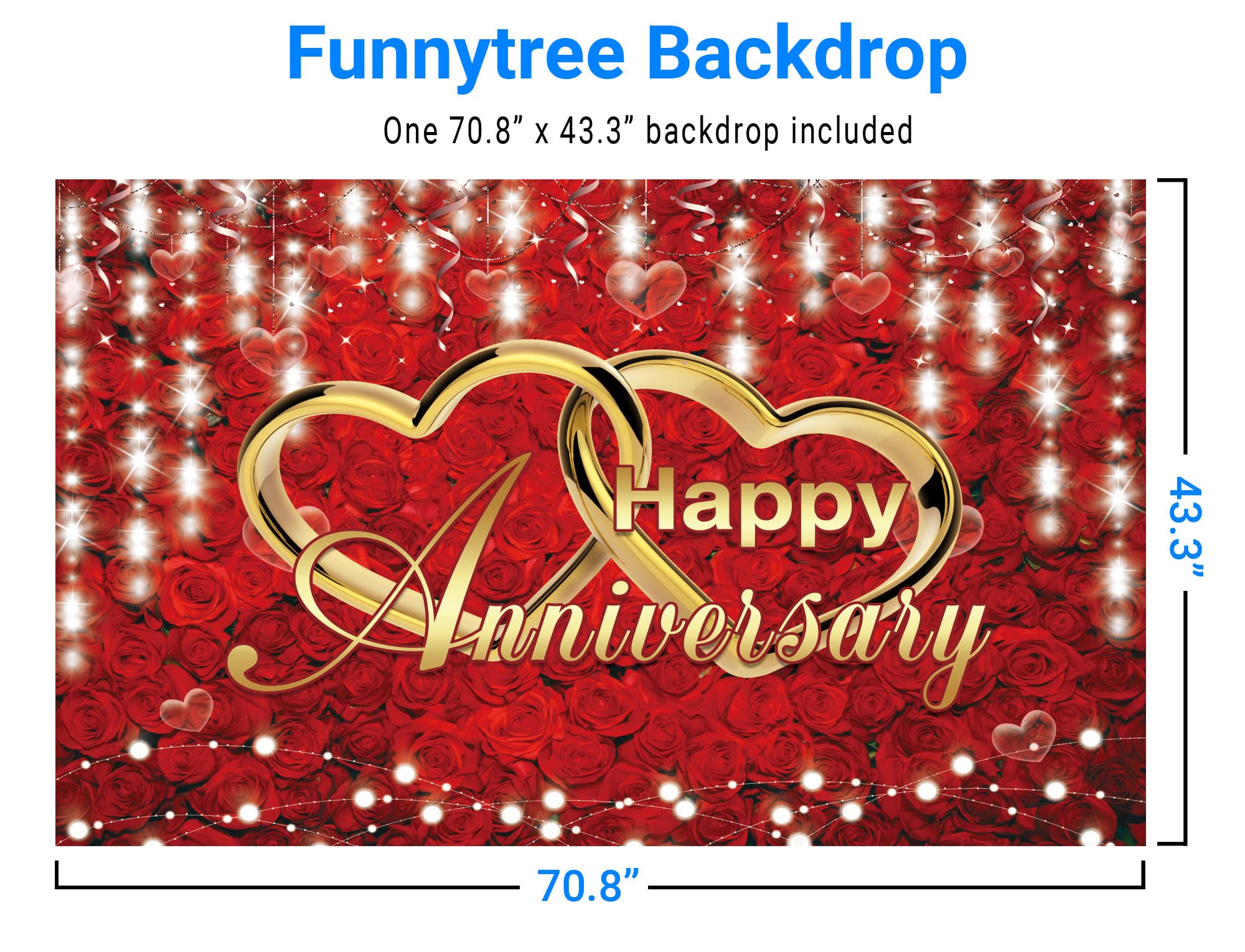 Funnytree Happy Wedding Anniversary Party Backdrop Banner Red Gold Flowers Roses Photo Booth Banner Supplies Photography Backgro