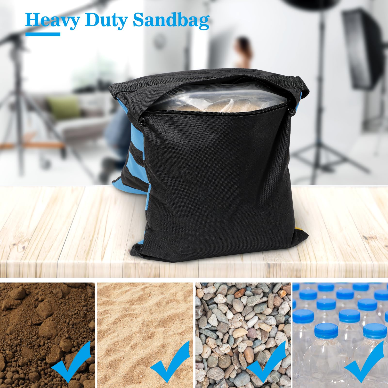 4 Packs Blue Sandbag Weight Bags For Light Stand Photography Video Equipments, Heavy Duty Saddlebags For Backdrop Stand, Photo T