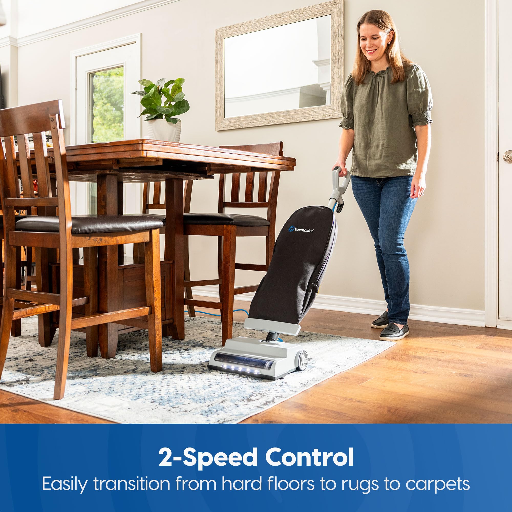 Vacmaster Ub0402 Commercial Vacuum Cleaner Ultra Lightweight 14L Capacity Bagged Upright Vac With Led Headlight And 2 Speed Sett