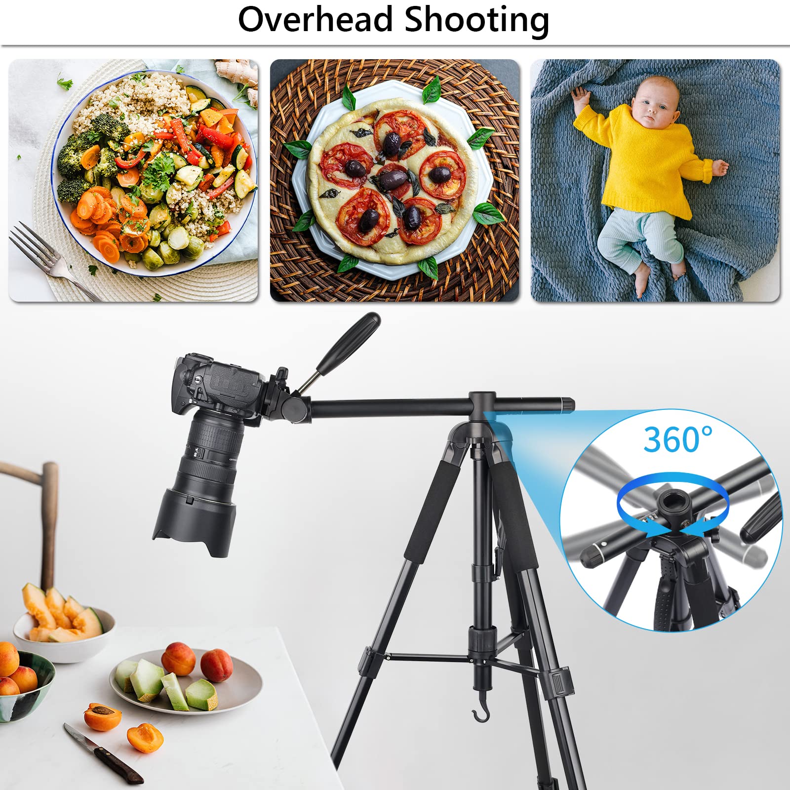 70� Camera Tripod Monopod Horizontal Tripod 3 In 1 Multifunctional Tripod Lightweight Aluminum Tripod With 360� Adjustable Ball Head And Two Phone Holder Mount For Dslr Camera Cell Phone And Dv Video