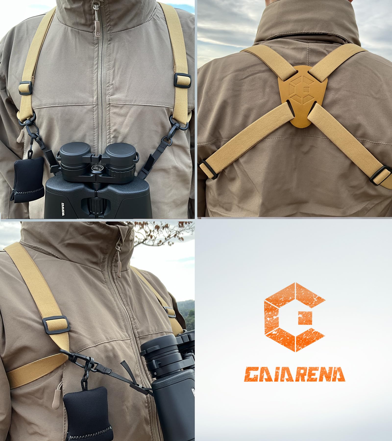Gaiarena Binocular Harness, Adjustable Binocular Strap, Cross Bino Harness For Hunting Hiking Birding With Lens Cleaning Cloth,