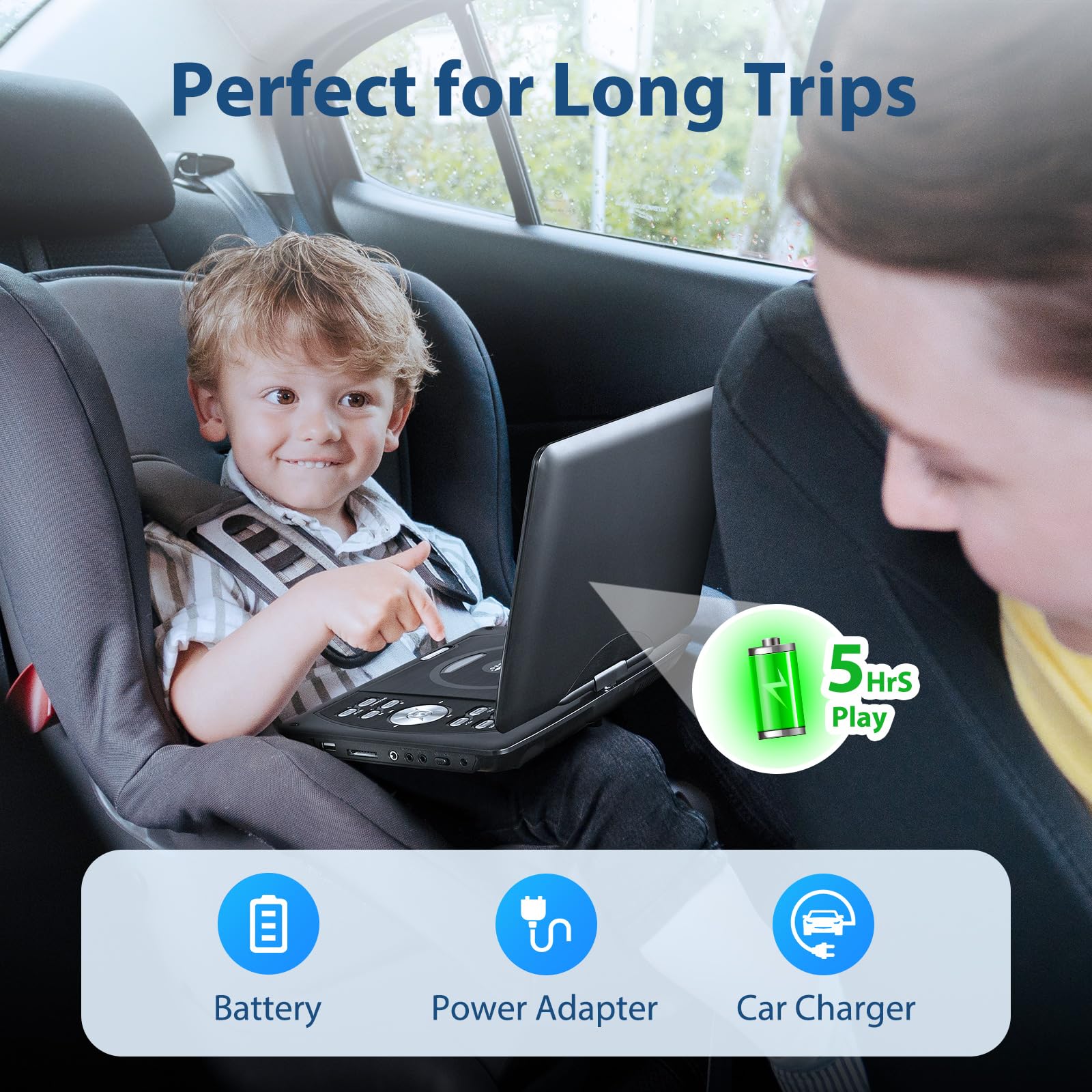 Otic 12'' Portable Dvd Player With Bluetooth Function, 10.1'' Hd Swivel Display Screen, 5 Hour Rechargeable Battery, Support Cd/