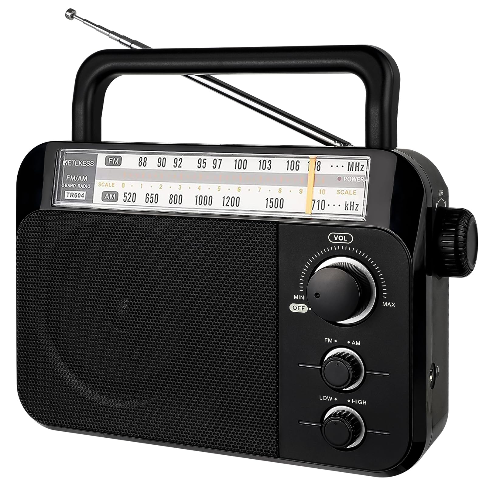 Retekess Tr604 Am Fm Radio, Battery Operated Radio Portable, Am Fm Radio Plug In Wall, High/Low Tone Mode, Big Speaker, Earphone