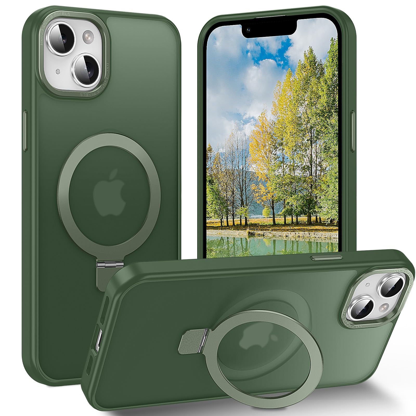 Lufanbis Magnetic For Iphone 13 Case With Ring Stand, [10 Ft Drop Protection] [Velvety Touch] Slim Translucent Matte Back Shockp