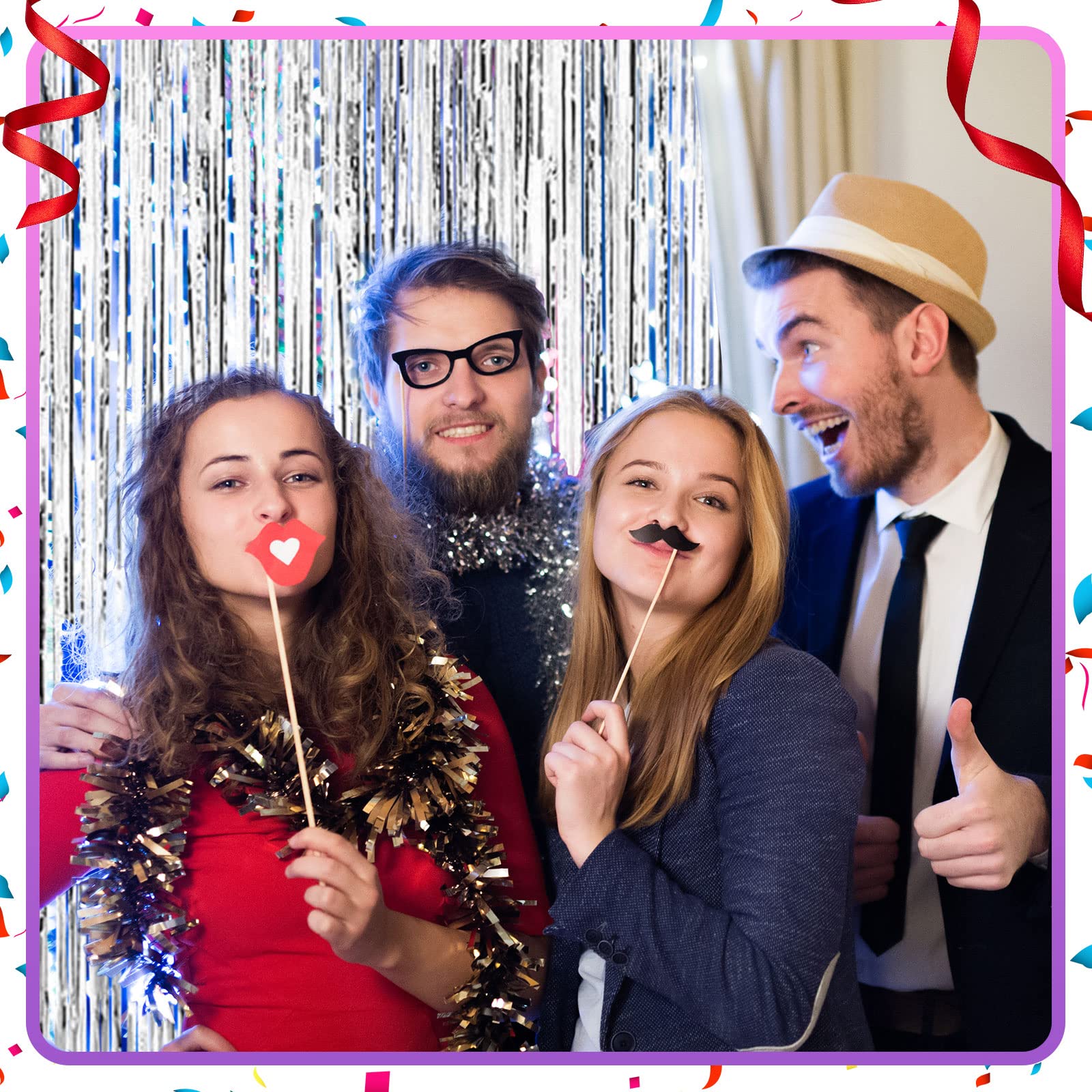 20 Pcs Foil Curtains Fringe Curtains 3.28 X 8.2 Ft Metallic Tinsel Backdrop Curtains For Party Photo Backdrop Wedding Birthday P