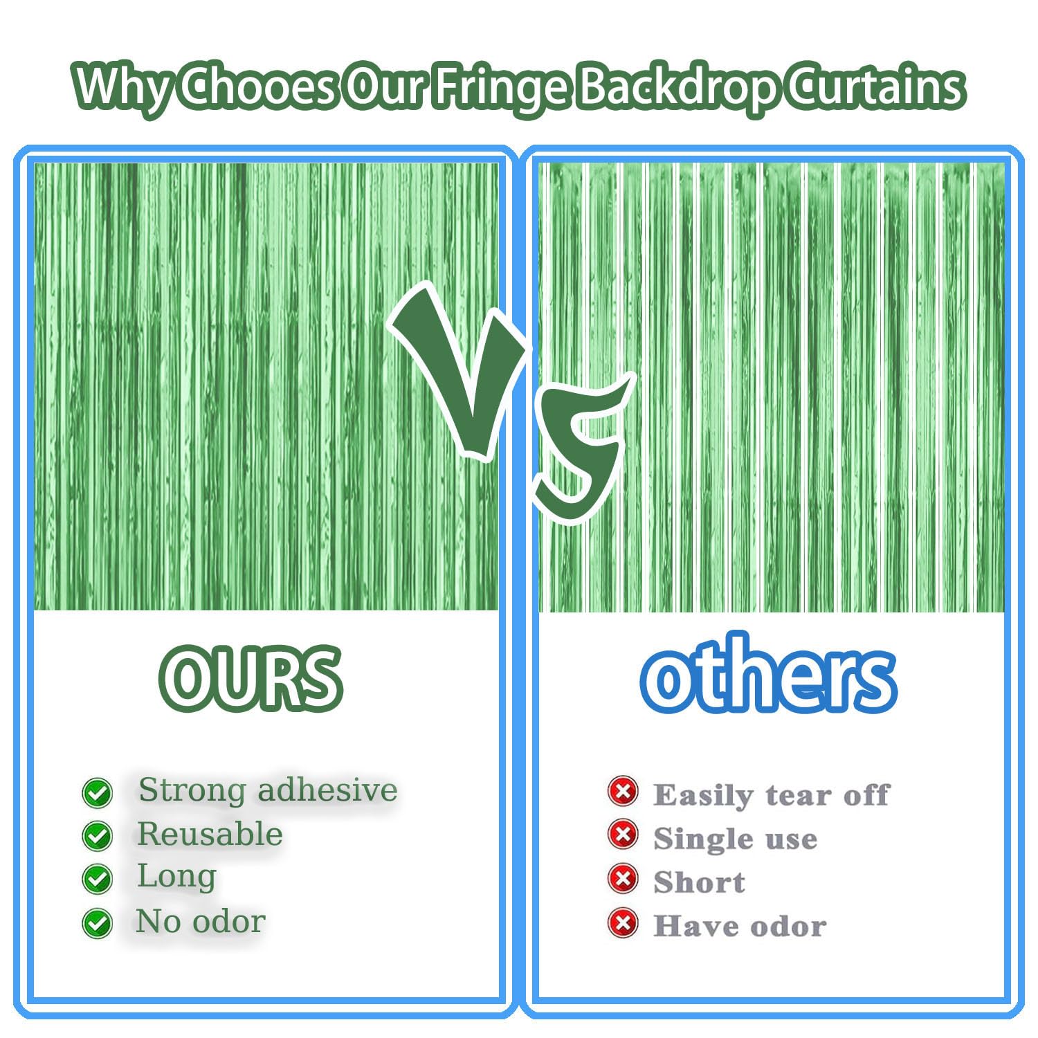 5 Pack Light Green Metallic Tinsel Foil Fringe Curtains Party Photo Backdrop Party Streamers For Birthday,Graduation,New Year Ev