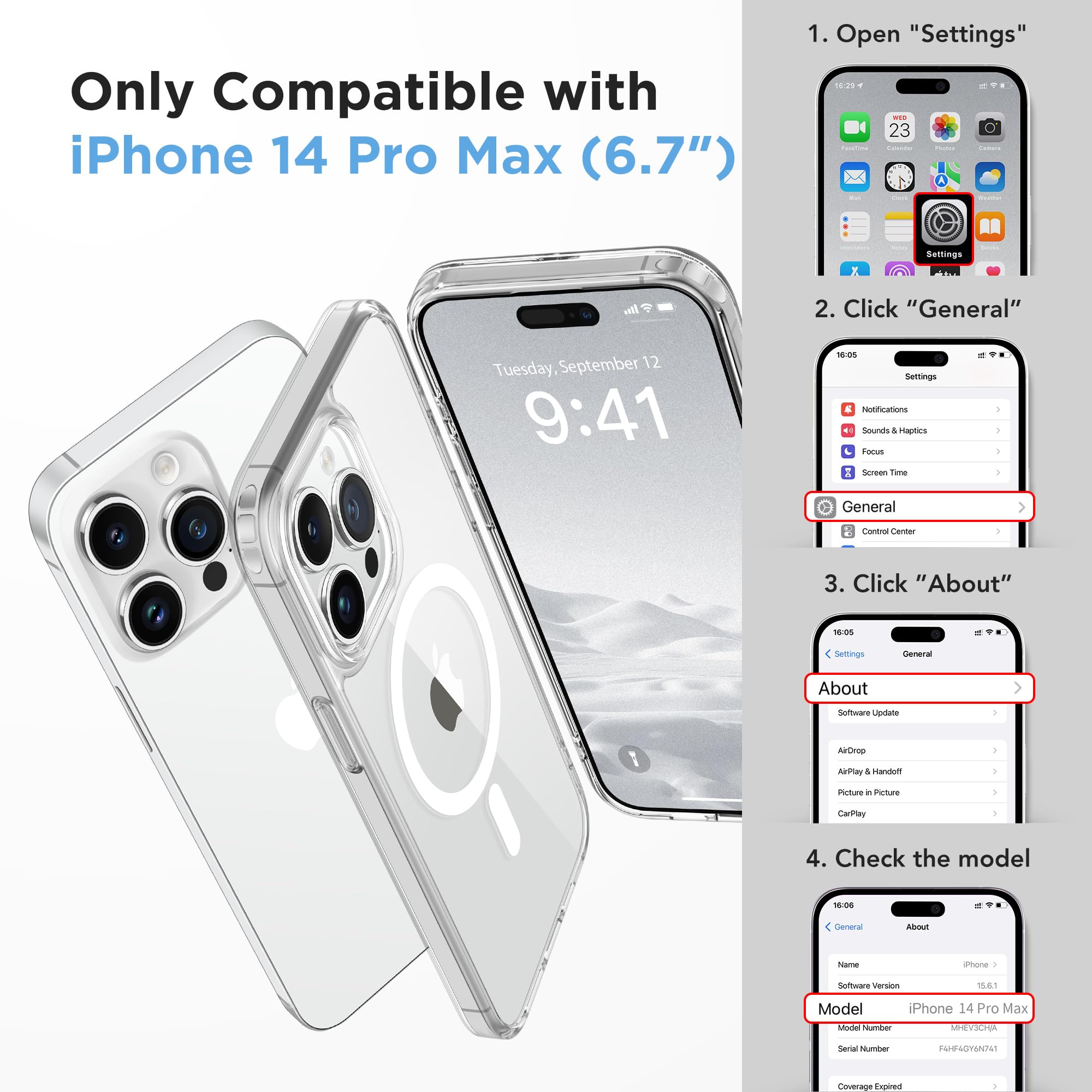 Gonez Magnetic For Iphone 14 Pro Max Case,Compatible With Magsafe,[2 Screen Protector & 2 Camera Cover][Anti Fingerprint][Non Ye