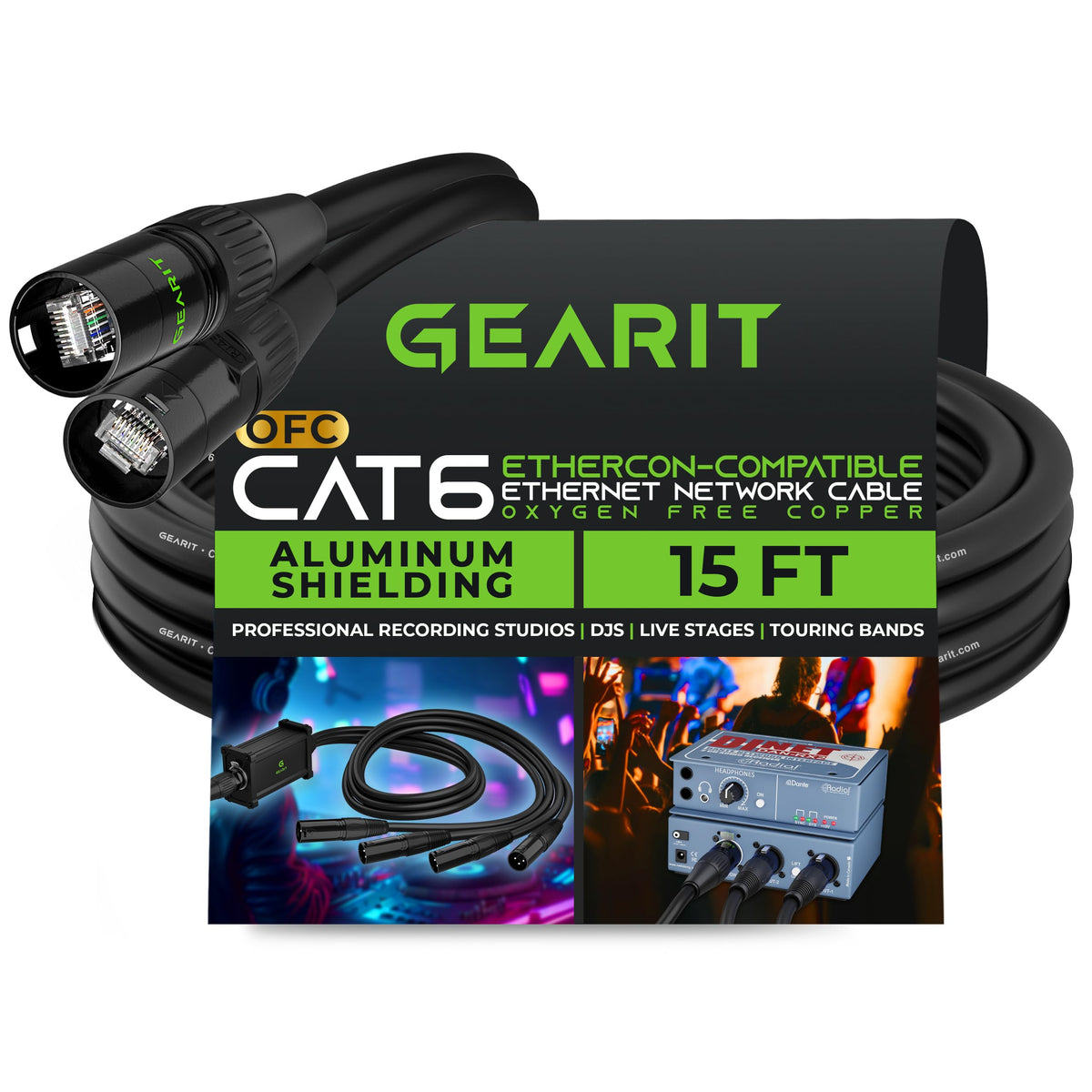 Gearit Cat6 Ethernet Cable, Ethercon Compatible (15 Feet) Rj45 Connectors For Pro Audio, Aluminum Shielded, Oxygen Free Copper  