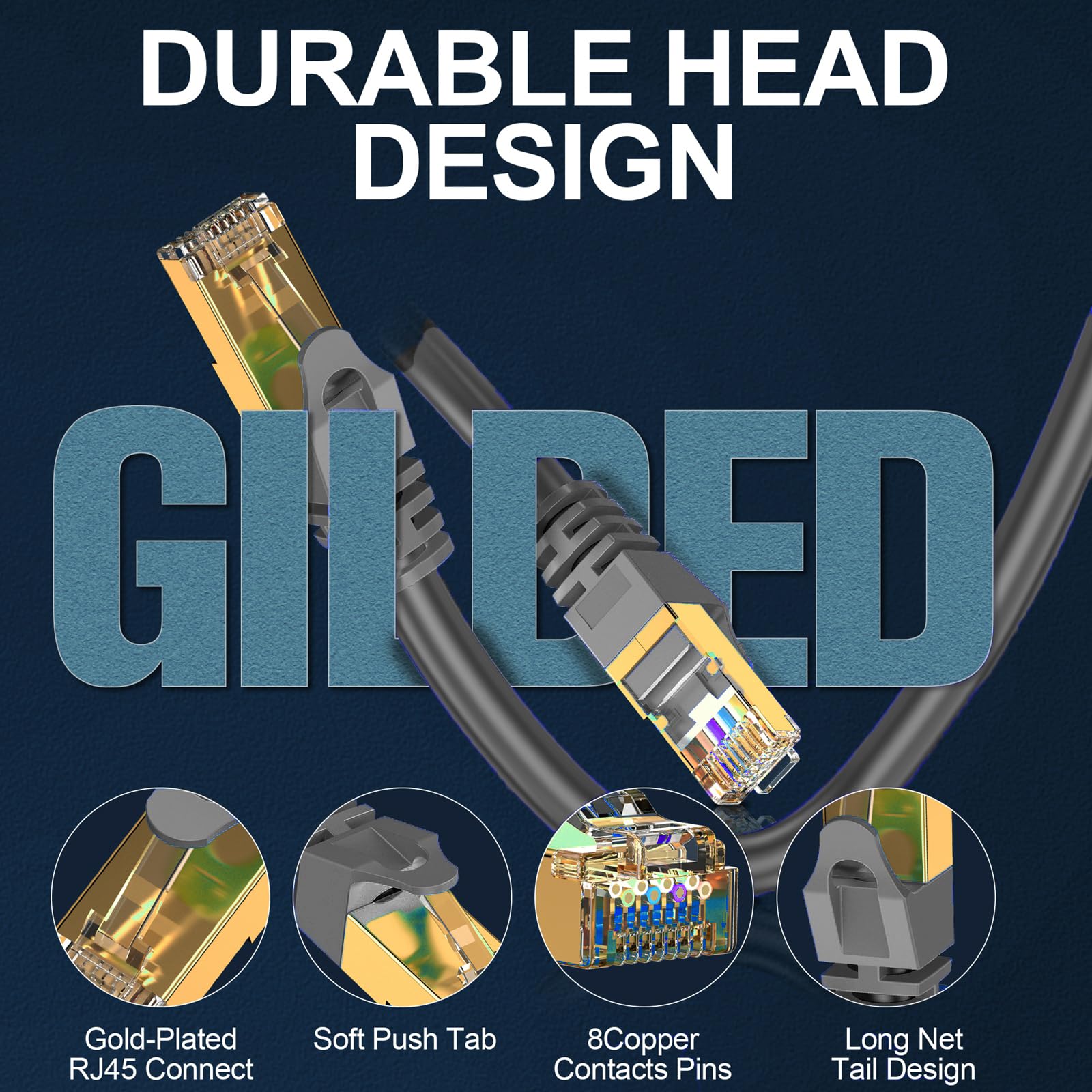 Lekvkm Cat8 Ethernet Cable 200Ft S/Ftp Outdoor&Indoor Heavy Duty High Speed Cat8 Lan Network Cable Round 40Gbps 2000Mhz Gray