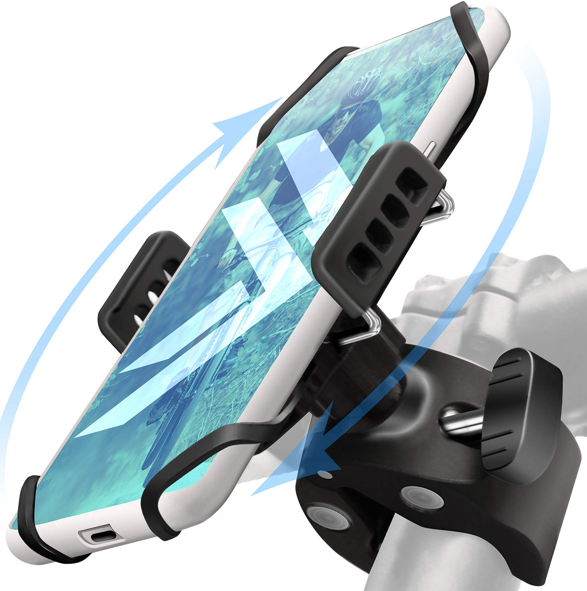 E Tronic Edge Bike Phone Mount - Rotating Cell Phone Holder For Bicycle Handlebar Compatible With Iphone 12 11 X 8 8S 7 7S 6 6S 