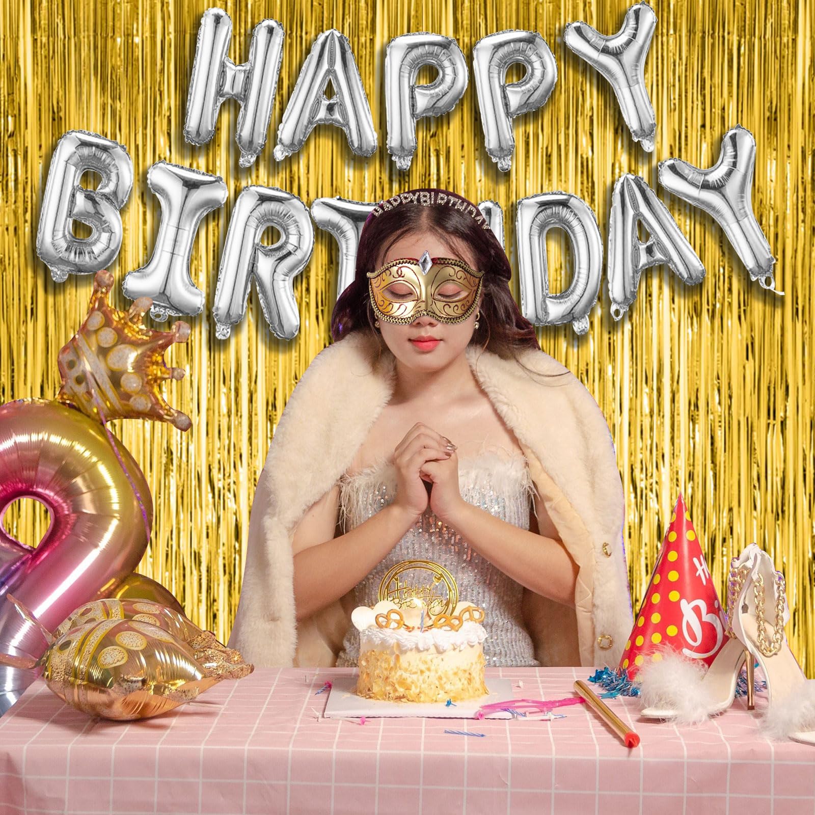 2 Pack Gold Backdrop Birthday Decorations Foil Curtain Backdrop Gold Streamers Dance Party Decorations Photo Booth Props For Bac