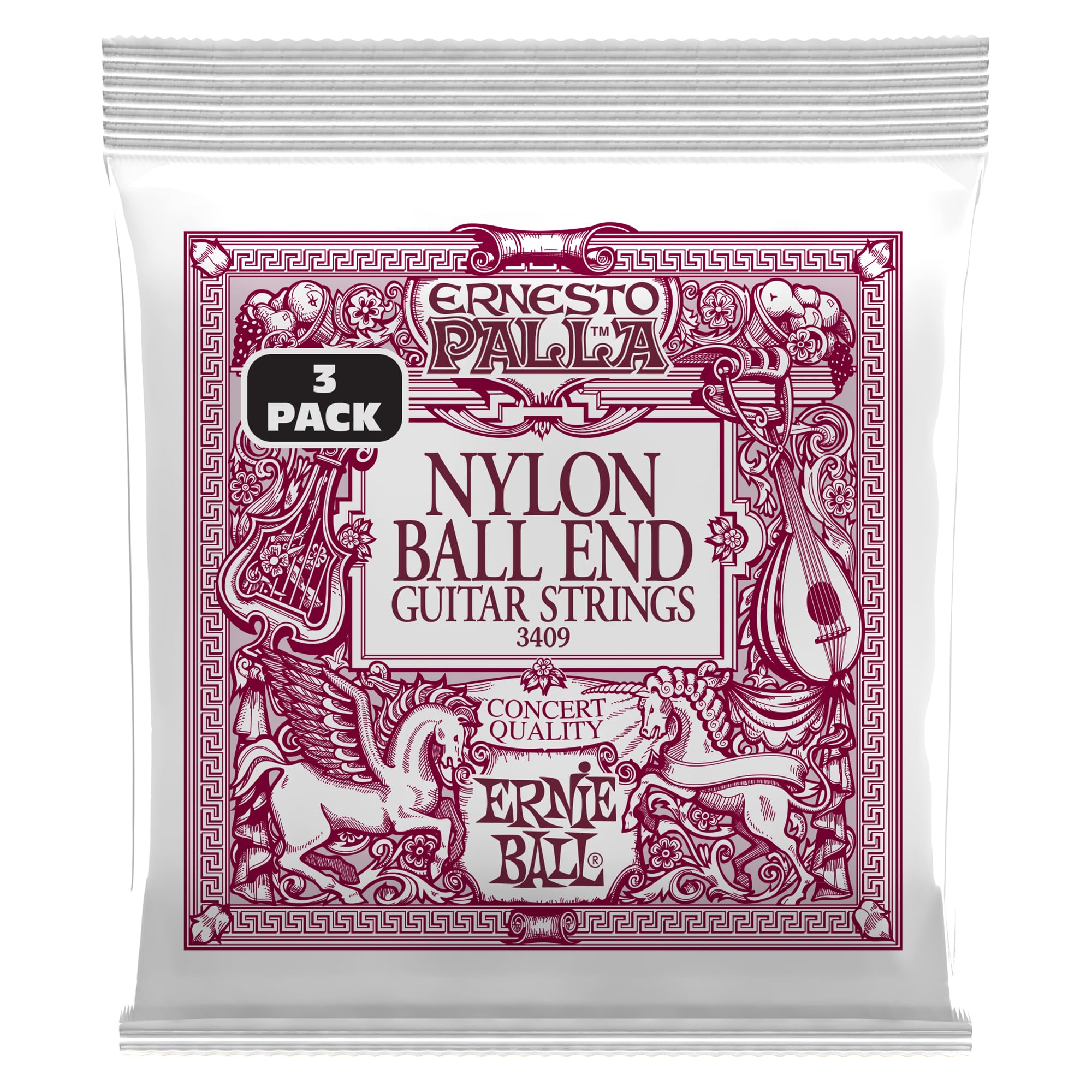 Ernie Ball Ernesto Palla Black & Gold Ball End Nylon Classical Guitar Strings 3 Pack, 28 42 Gauge (P03409)