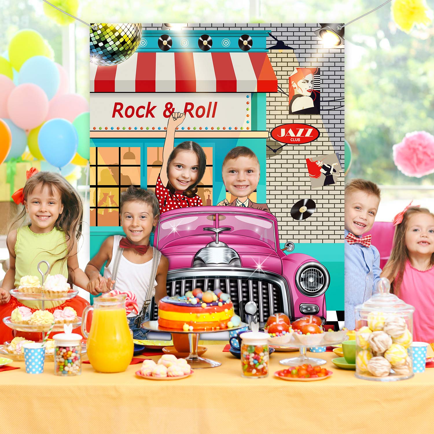 50'S Decorations 50'S Theme Party Rock And Roll Backdrop Banner Background Photo Booth Props For 1950'S Party Decoration