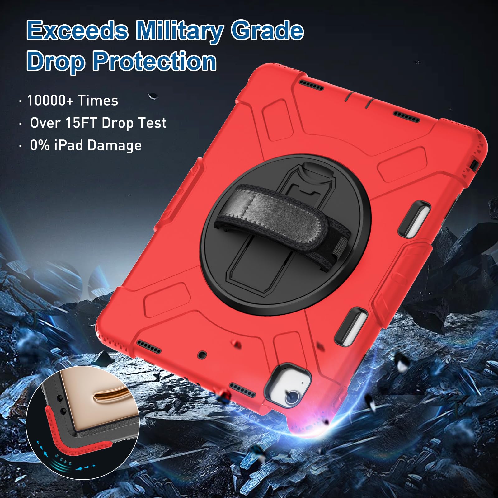 Supfives Case For Ipad Air 13 Inch 2024,Upgraded Military Shockproof Silicone Cover With Screen Protector+Hand Strap+Shoulder St