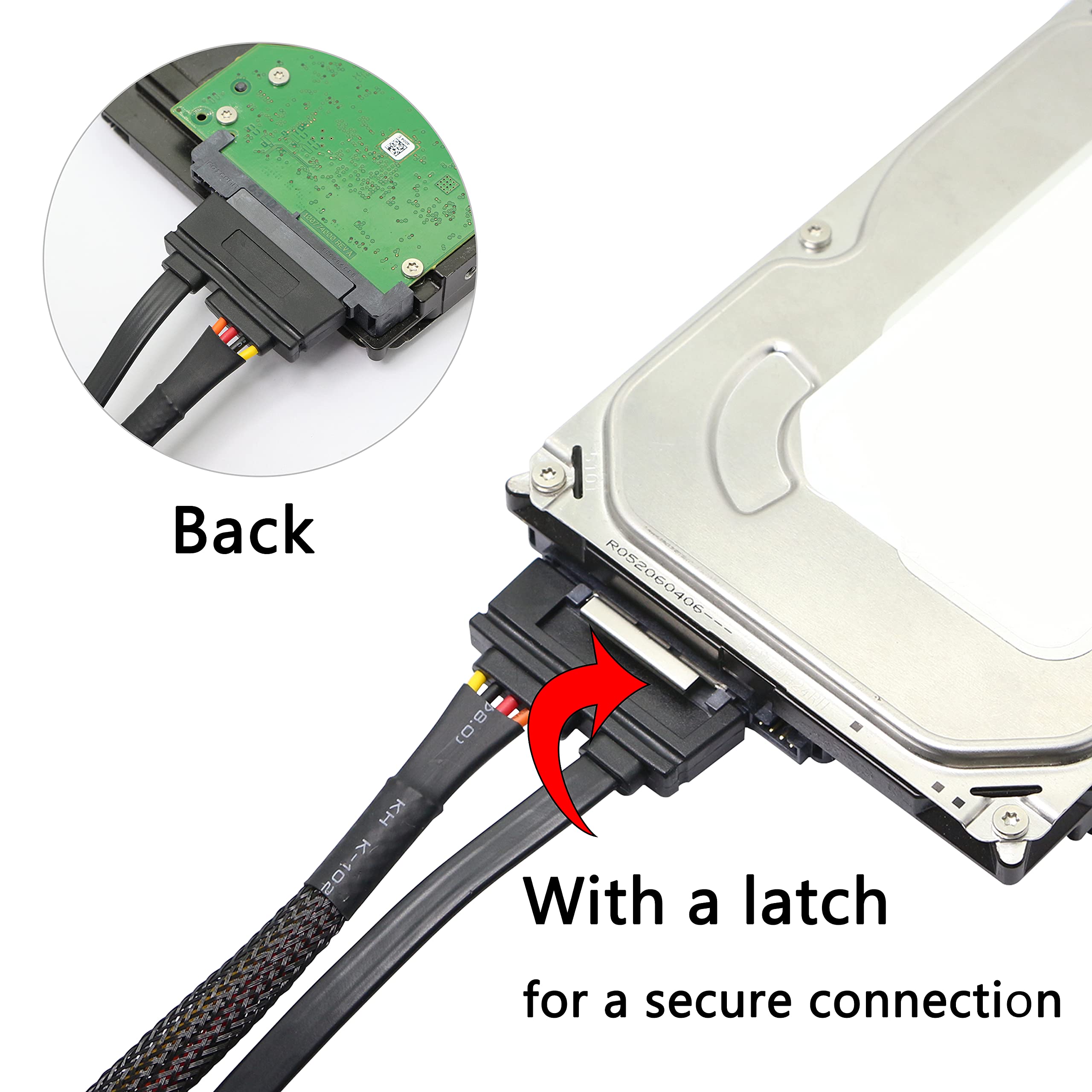 Gelrhonr 22Pin Sata Power Extension Cable,22 Pin?7+15? Sata Male To Female Data And Power Combo Extension Cable With Locking Lat