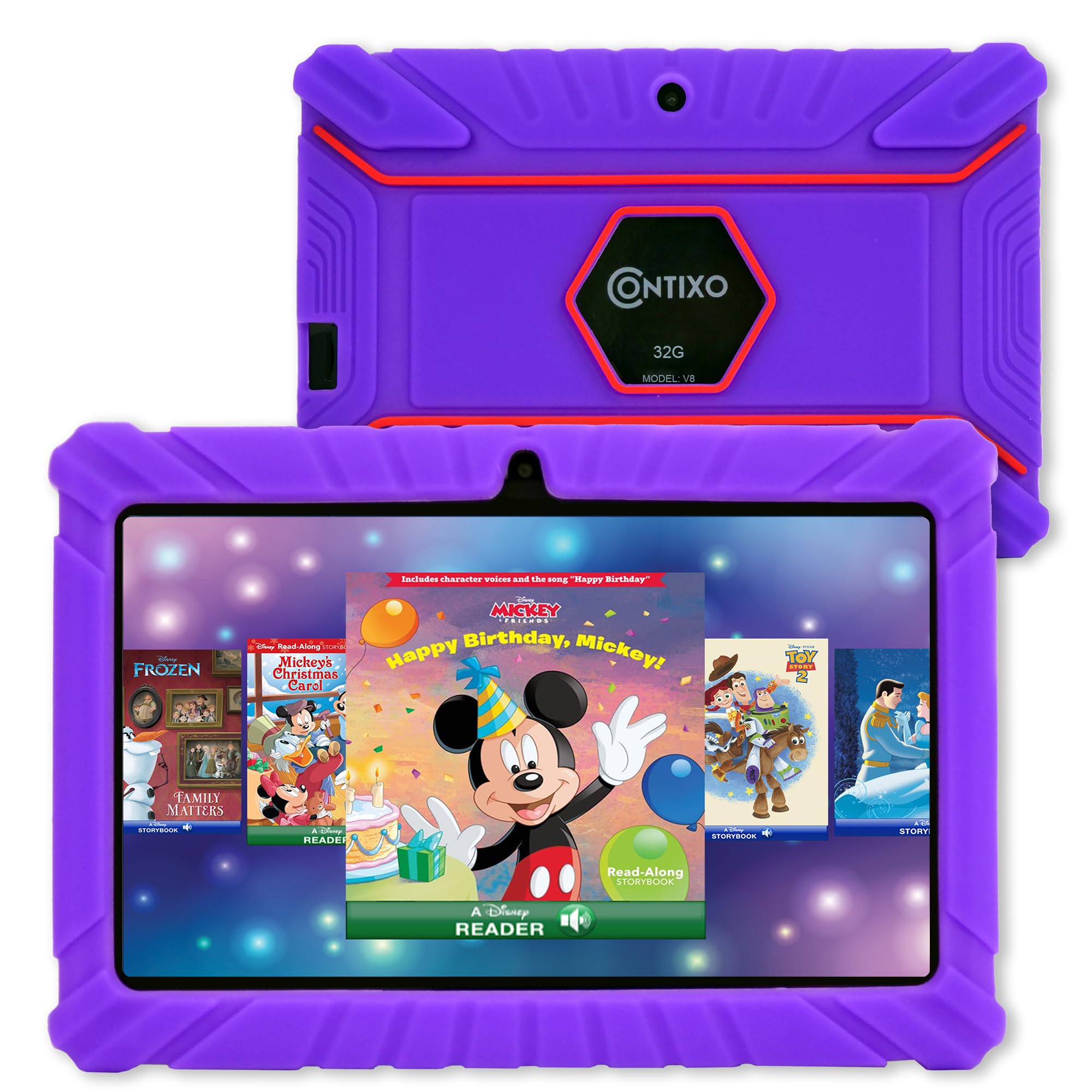 Contixo 7' Kids Tablet   32Gb Android Tablet With 50+ Disney Storybooks & Stickers, Parental Controls, Kid Proof Case, (2024 Model)   Purple