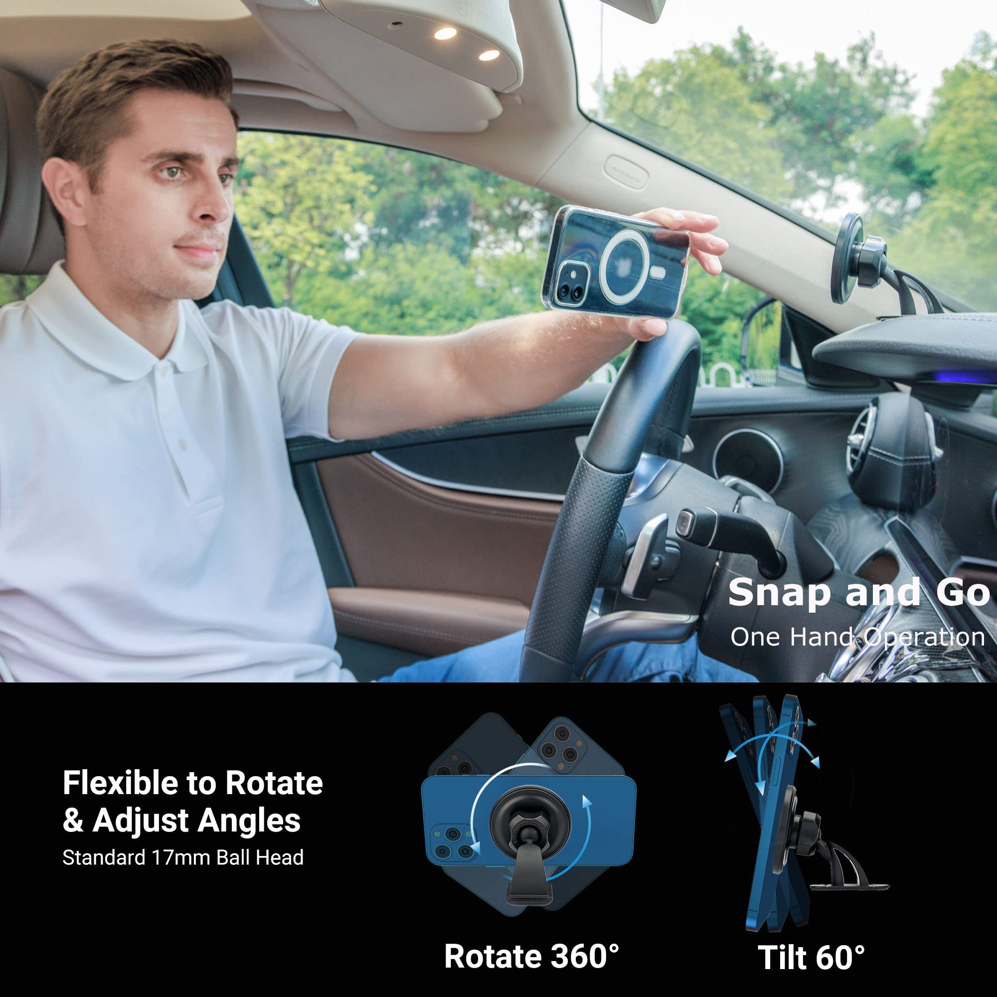 Profezzion 2 Pack Compatible With Magsafe Car Mount, Magnetic Phone Holder For Car Dashboard, Home & Office Compatible With Ipho