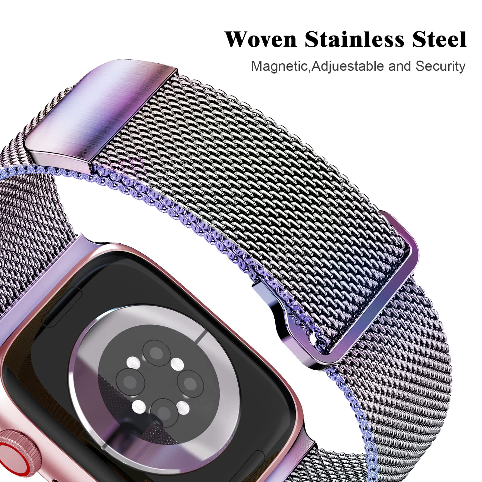 Geoumy Metal Magnetic Bands Compatible For Apple Watch Band 41Mm With Case, Stainless Steel Milanese Mesh Loop Replacement Strap