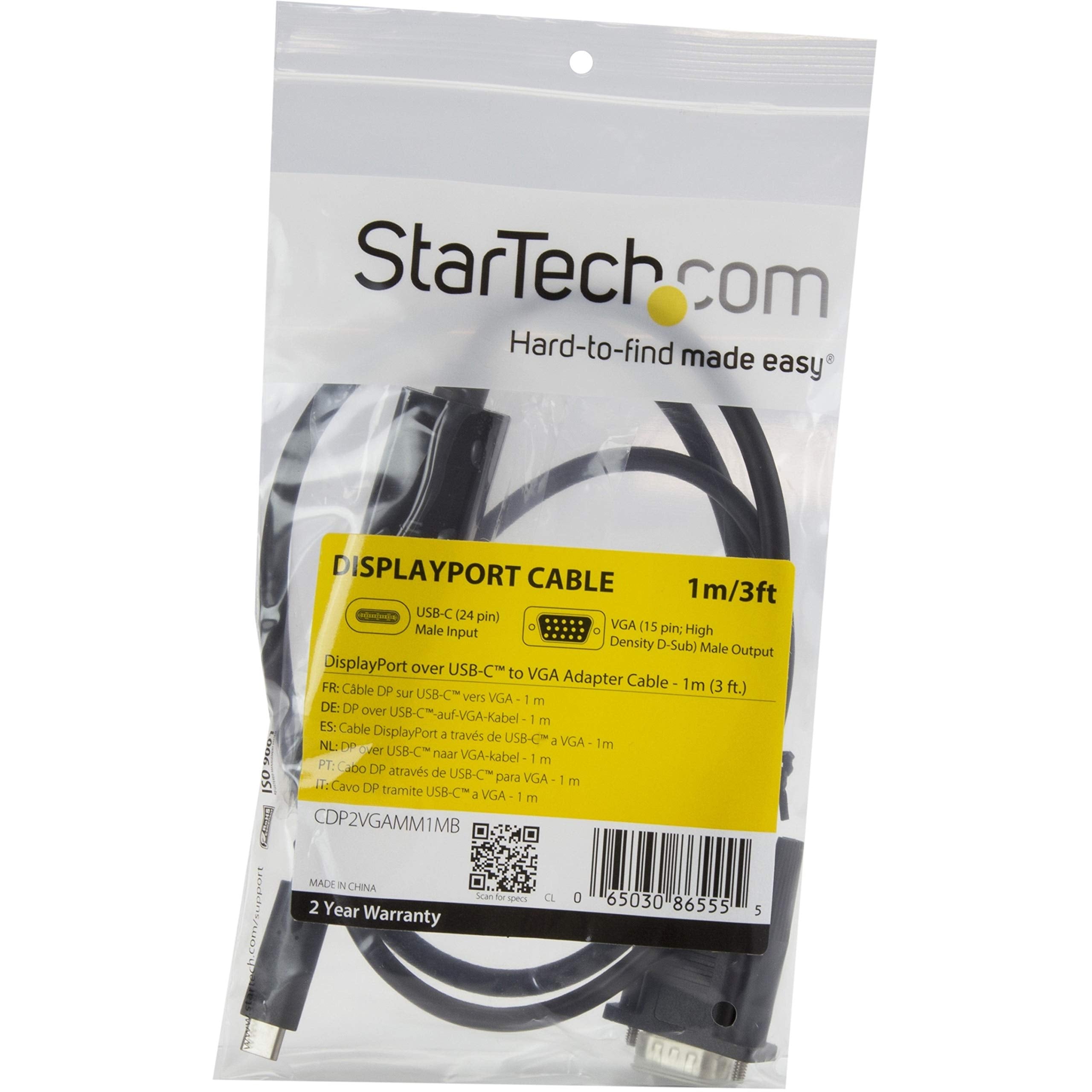 Startech.Com 3Ft/1M Usb C To Vga Cable   1920X1200/1080P Usb Type C To Vga Video Active Adapter Cable   Thunderbolt 3 Compatible