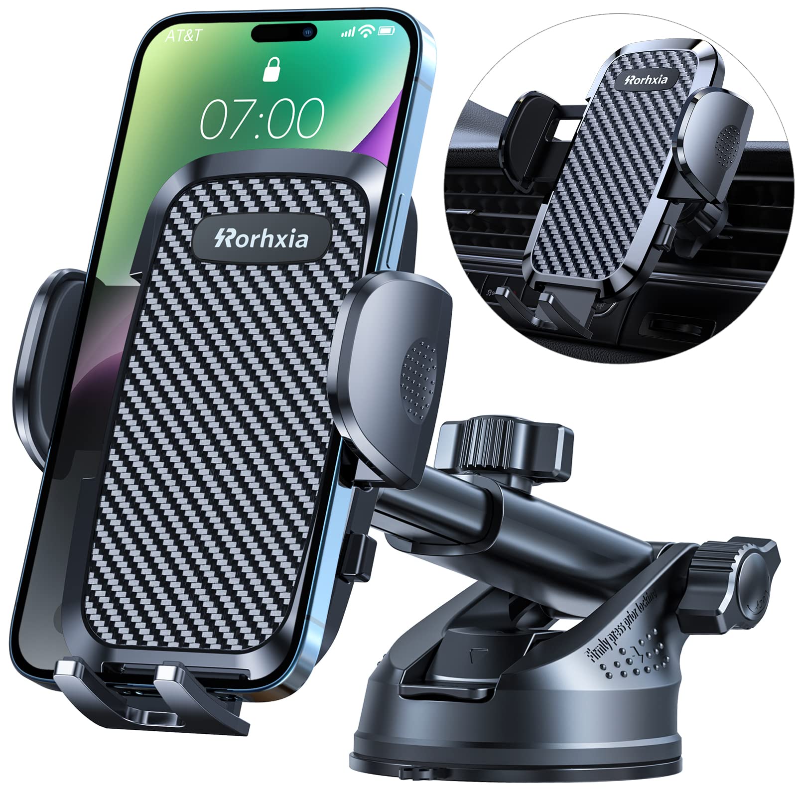 Rorhxia 3 In 1 Phone Mount For Car [2024 Most Stable And Flexible Suction Cup] Vent Dashboard Windshield Cell Phone Holder Car F