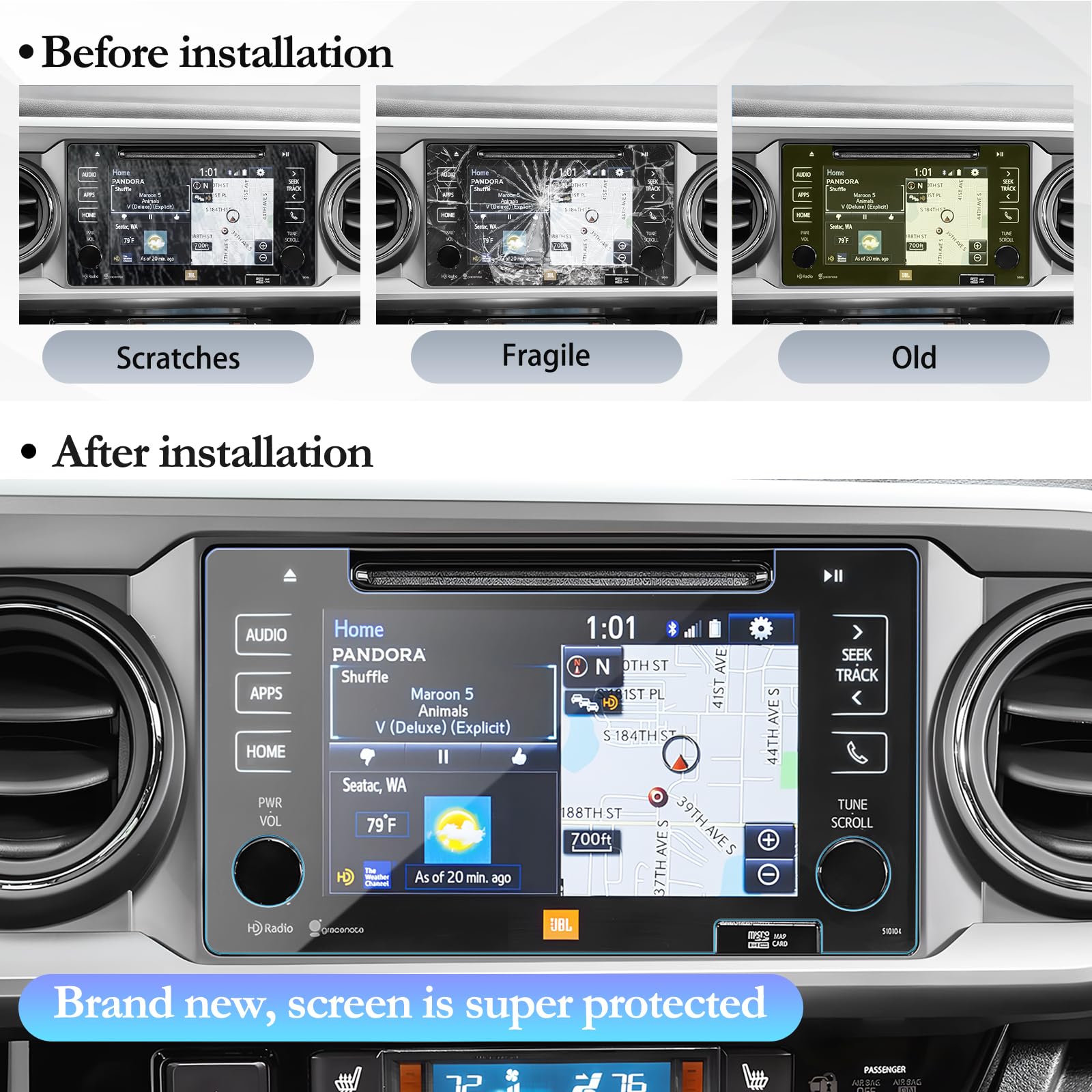 Sktu Screen Protector For 2016 2019 Toyota Tacoma Entune 7 Inch Gps Display Toyota Tacoma 2018 2019 Accessories Tempered Glass Anti Scratch Hd Clear