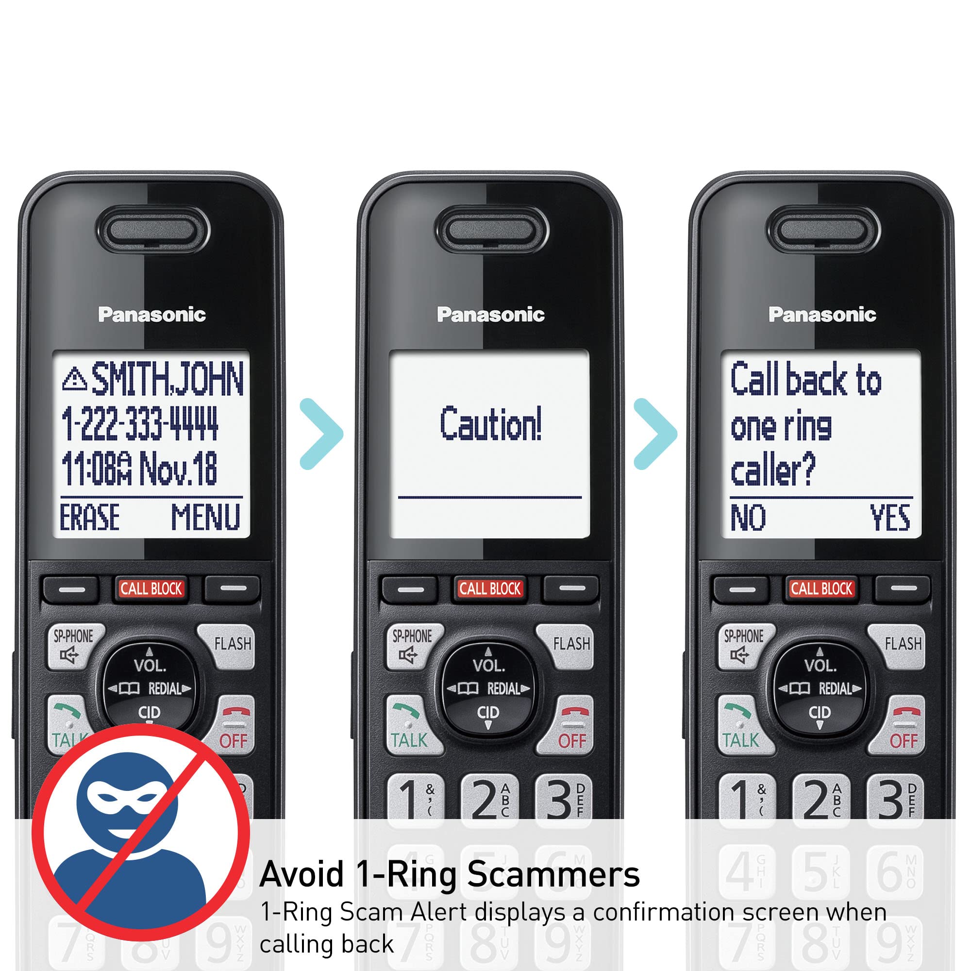 Panasonic Cordless Phone With Advanced Call Block, One-Ring Scam Alert, And 2-Way Recording With Answering Machine, 4 Handsets -