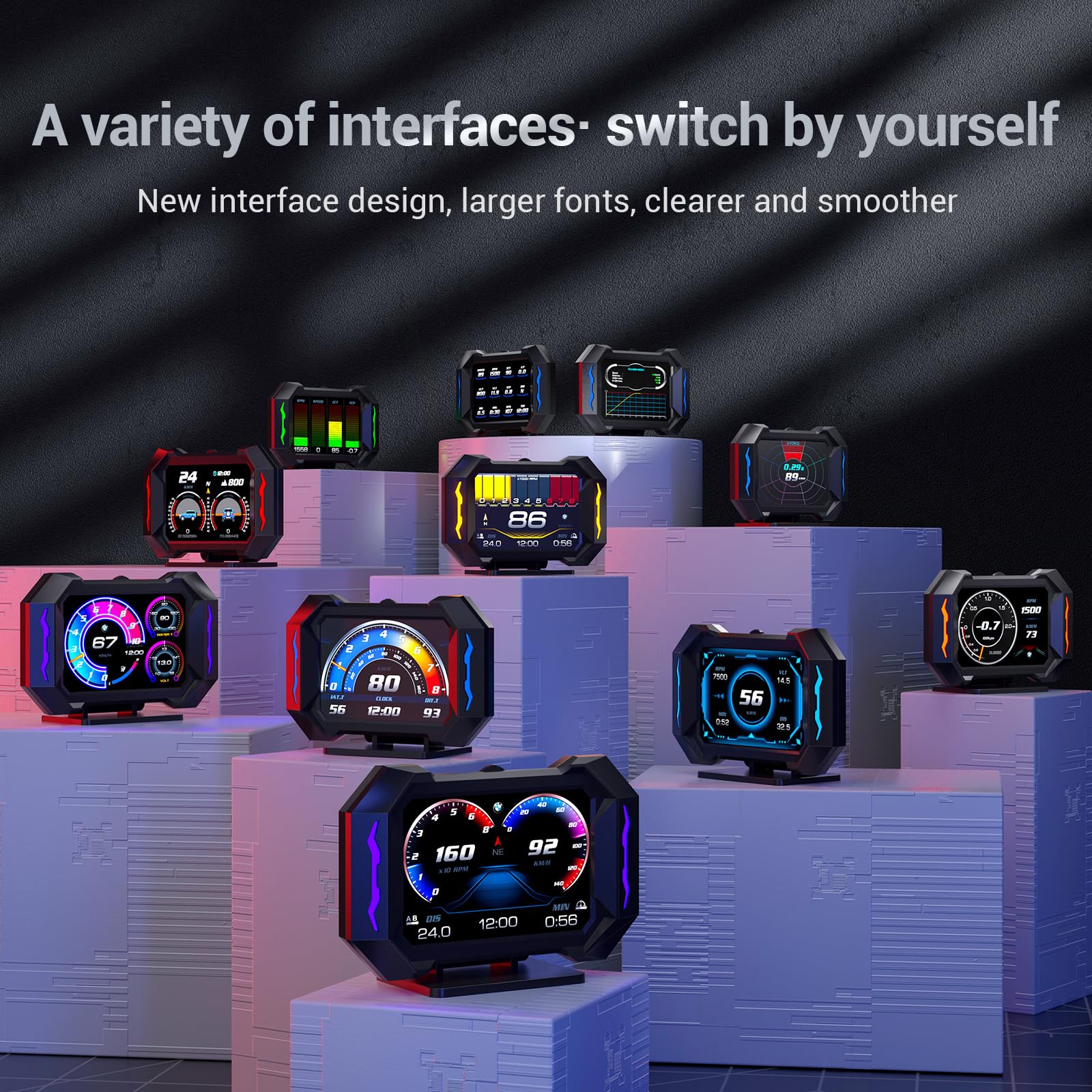 Acecar Obd2 Gauge Car Hud Head Up Display Gauge Display Tachometer Gauge Multi Function Digital Obdii Speedometer With Car Speed