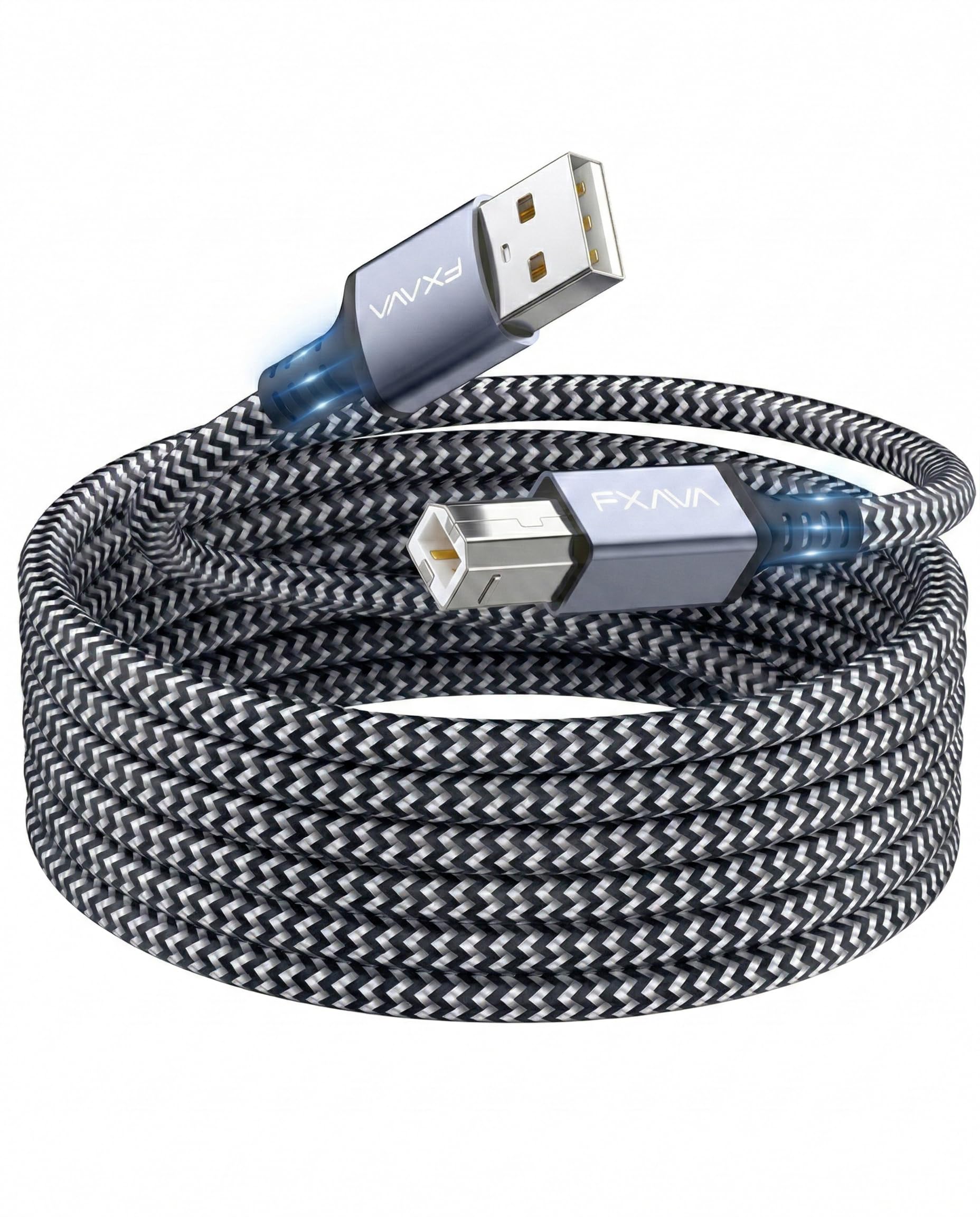 FXAVA USB Printer Cable 20 Foot  Nylon Braided High Speed Long USB2.0 A to B Printer Cord for HP, Canon, Epson, Dell, Brother, 