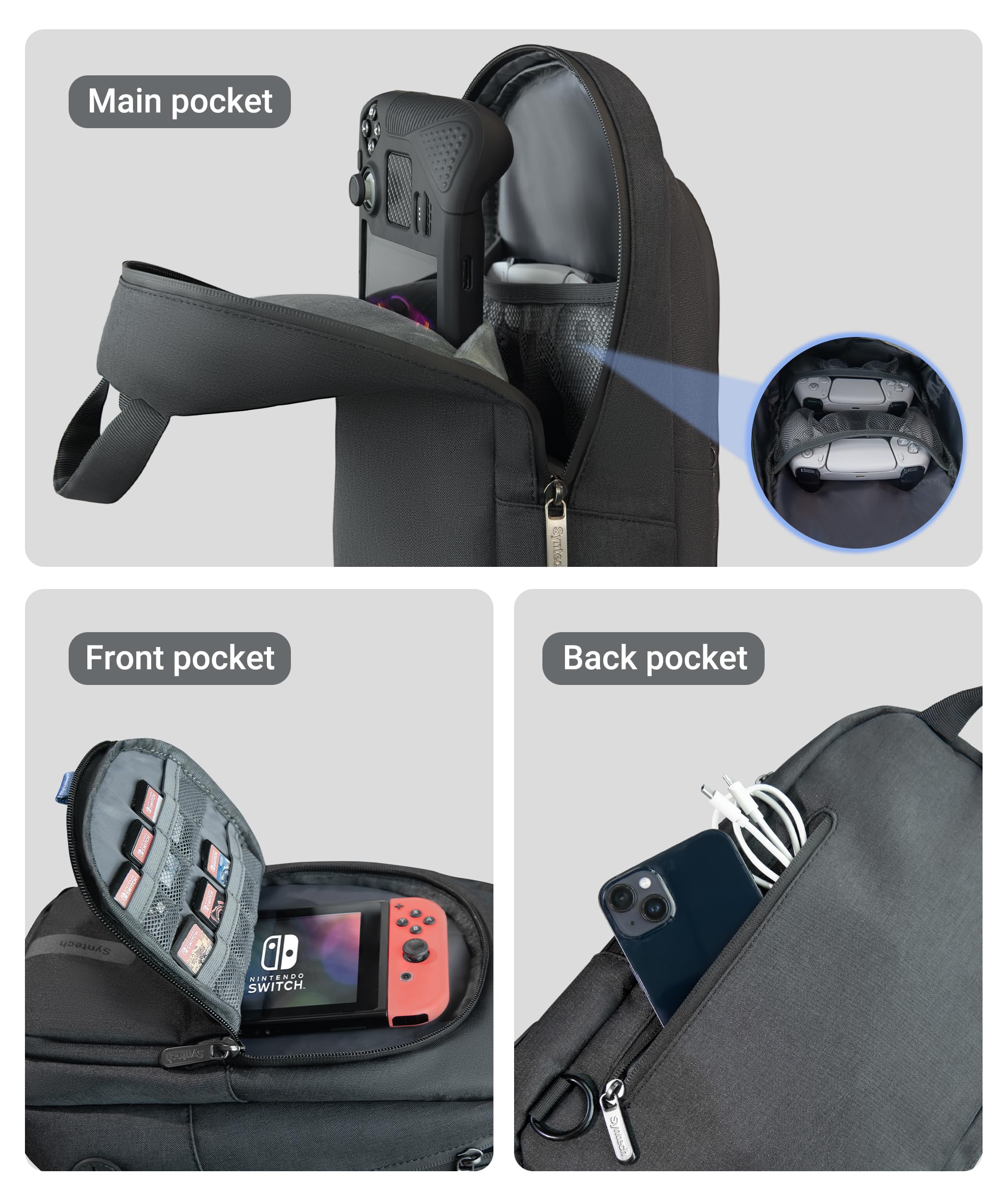 Syntech Carrying Case Compatible With Steam Deck Oled/Rog Ally X/Playstation Portal, Sling Bag For Nintendo Switch/Legion Go, Po
