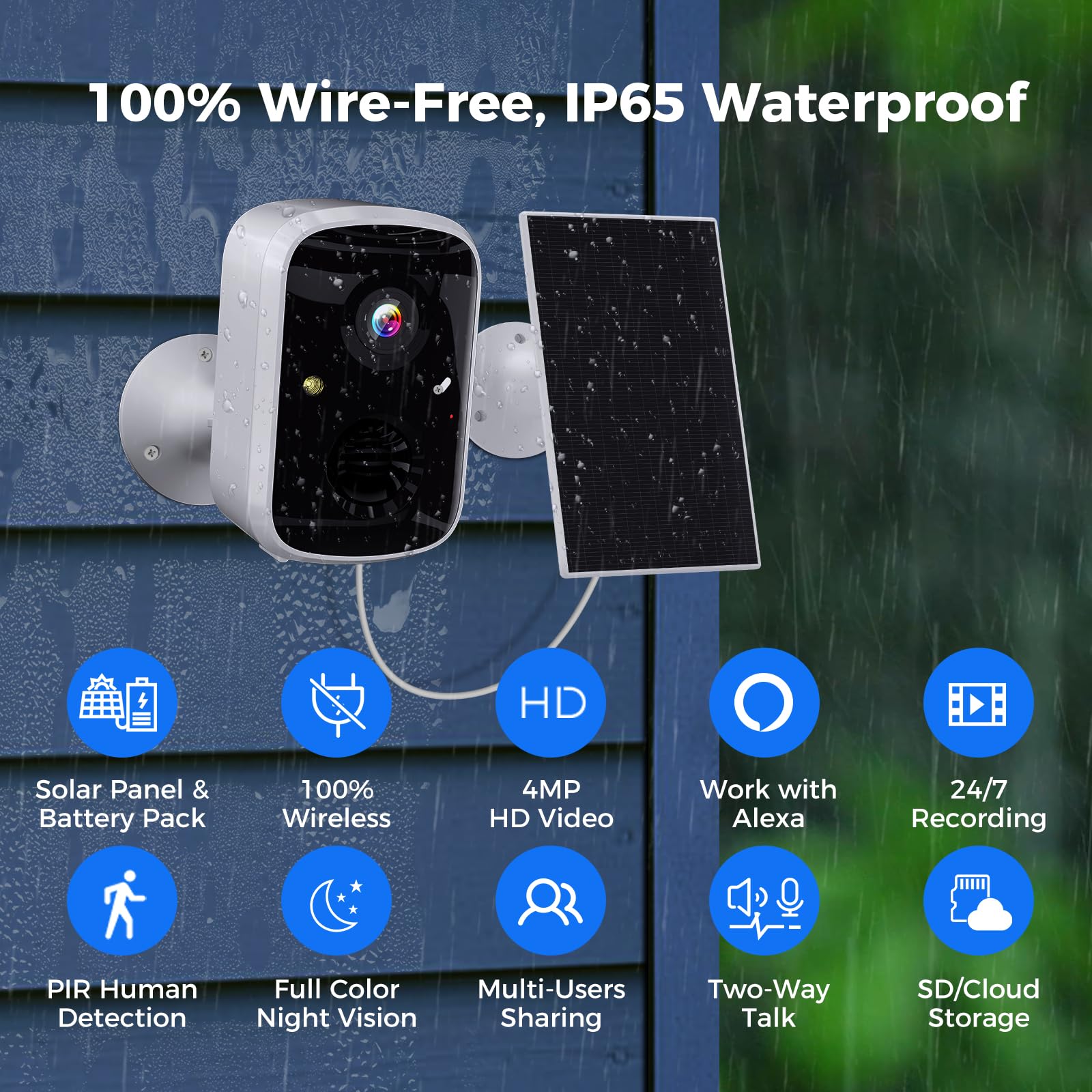 Hiseeu Solar Security Cameras Wireless Outdoor, Battery Powered 3K 4Mp Surveillance Indoor Wifi Smart Cameras For Home Security